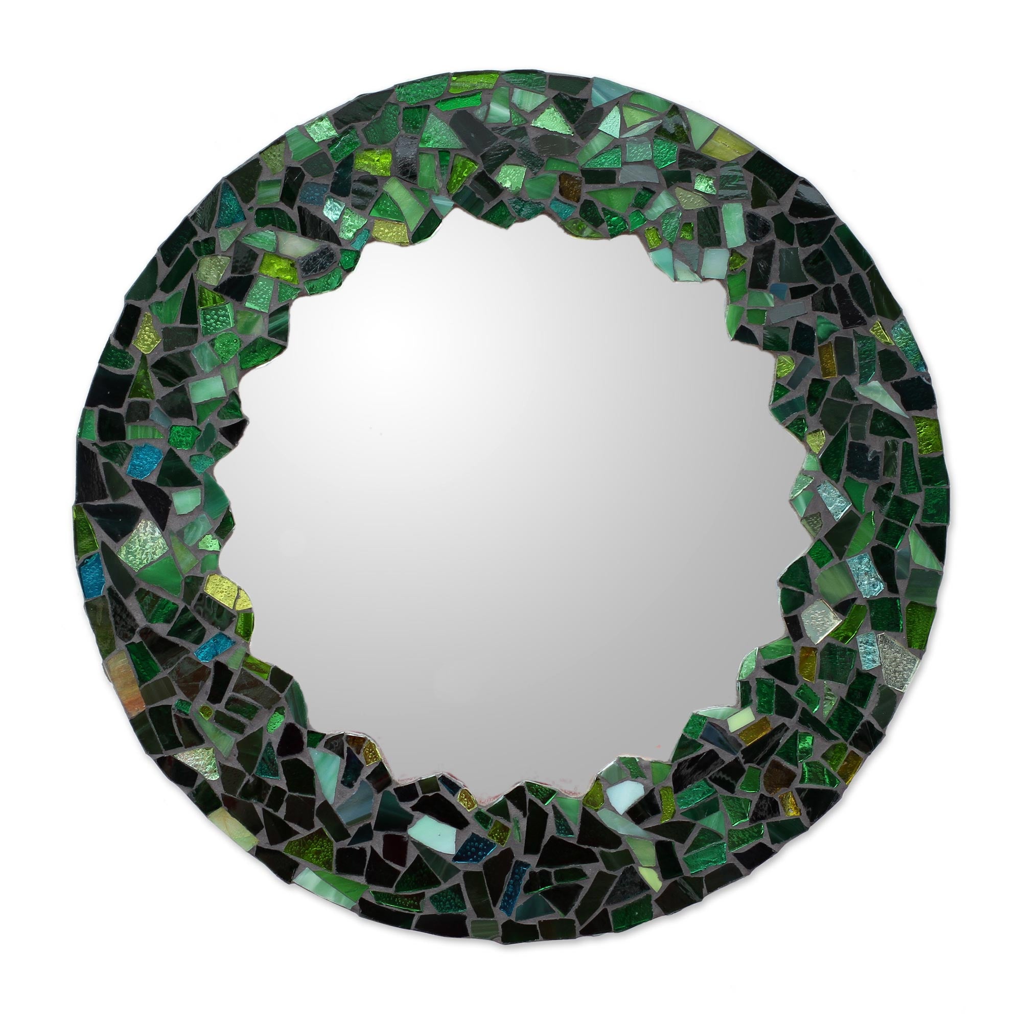 Premium Handcrafted Emerald Green Glass Mosaic Wall Mirror – Mexican Artisan Craft