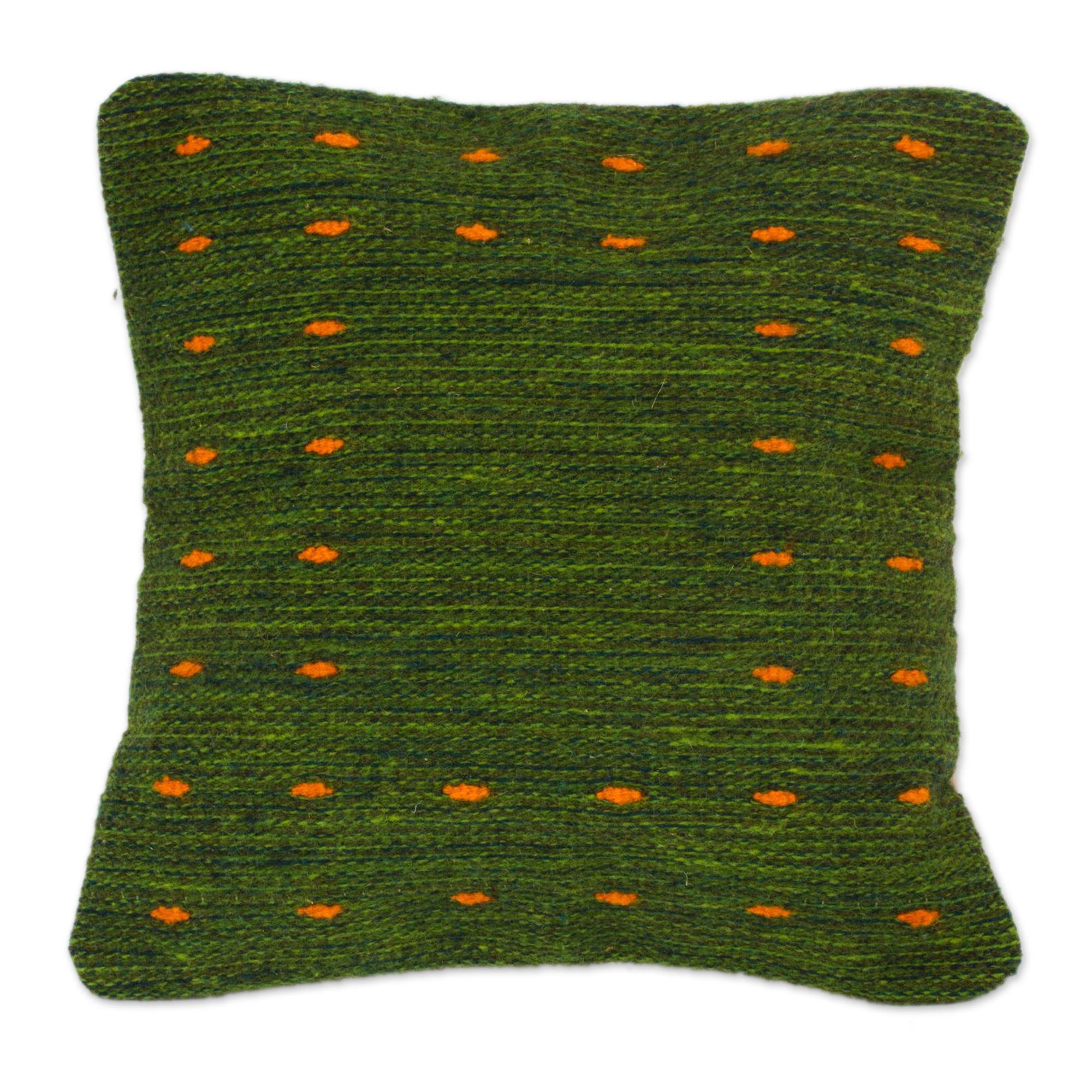 Premium Hand-Woven Wool Pillow Cover - 'Dotted Passion In Green'