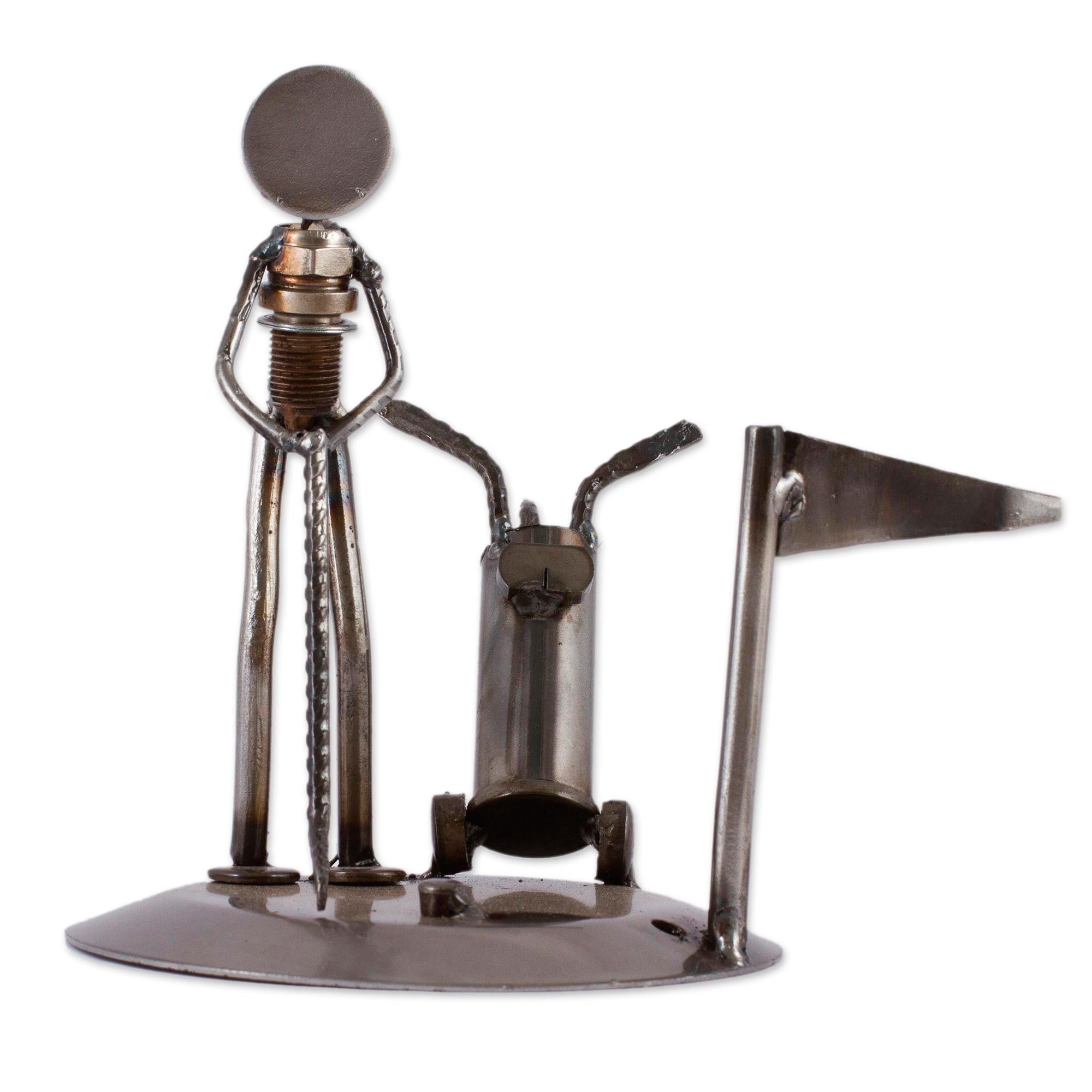 Premium Recycled Metal Golfer Sculpture - Eco-Friendly Art Piece