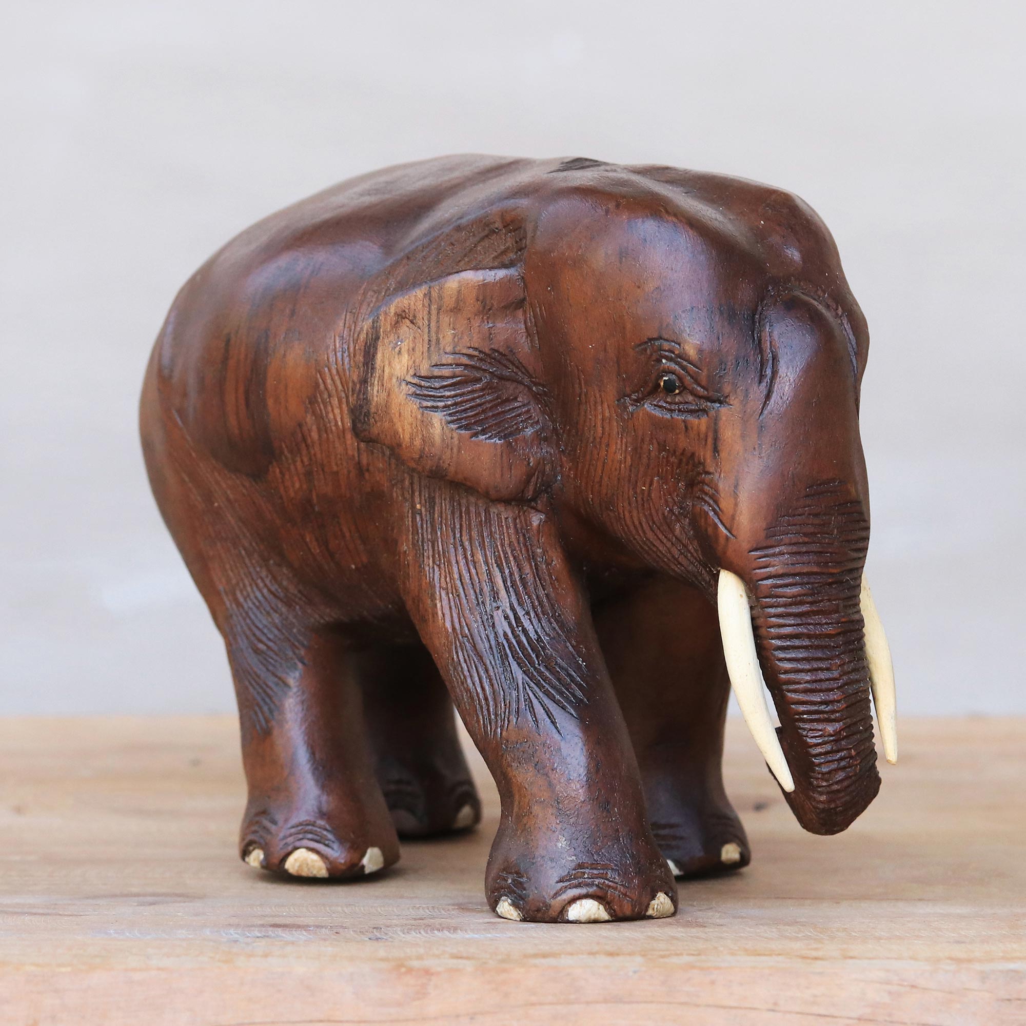 Premium Teak Wood Elephant Sculpture - Handcrafted in Thailand