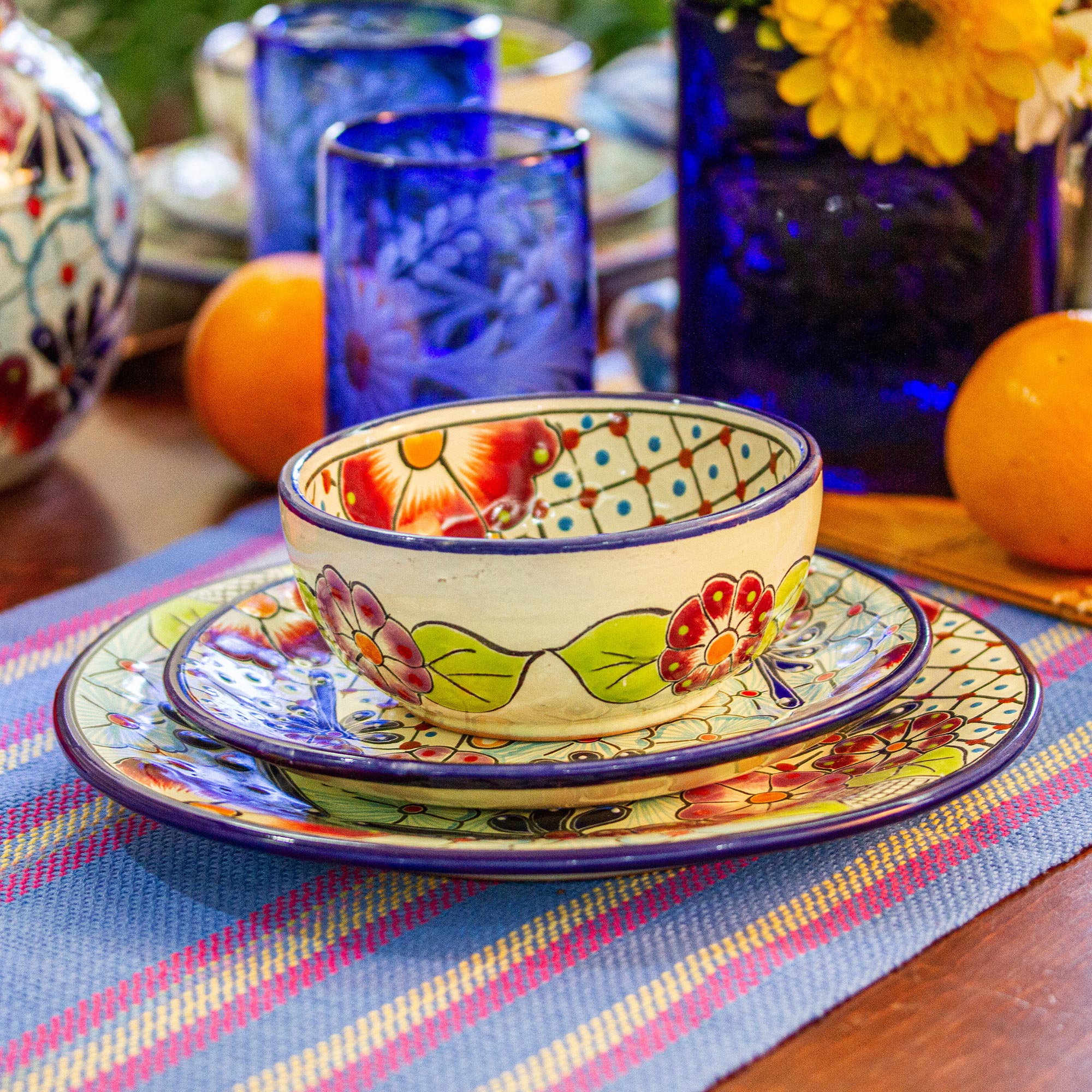Premium Handcrafted Talavera-Style Dinner Plates from Mexico (Pair)