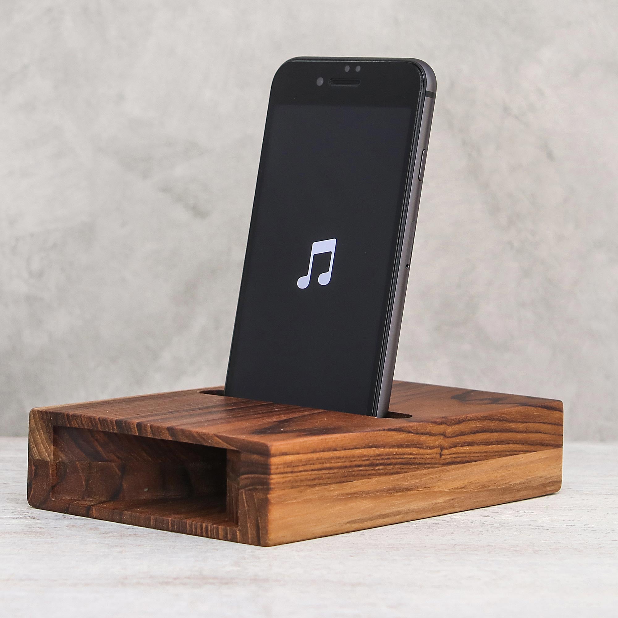 Premium Teak Wood Phone Speaker - Handcrafted Surround Sound Amplifier