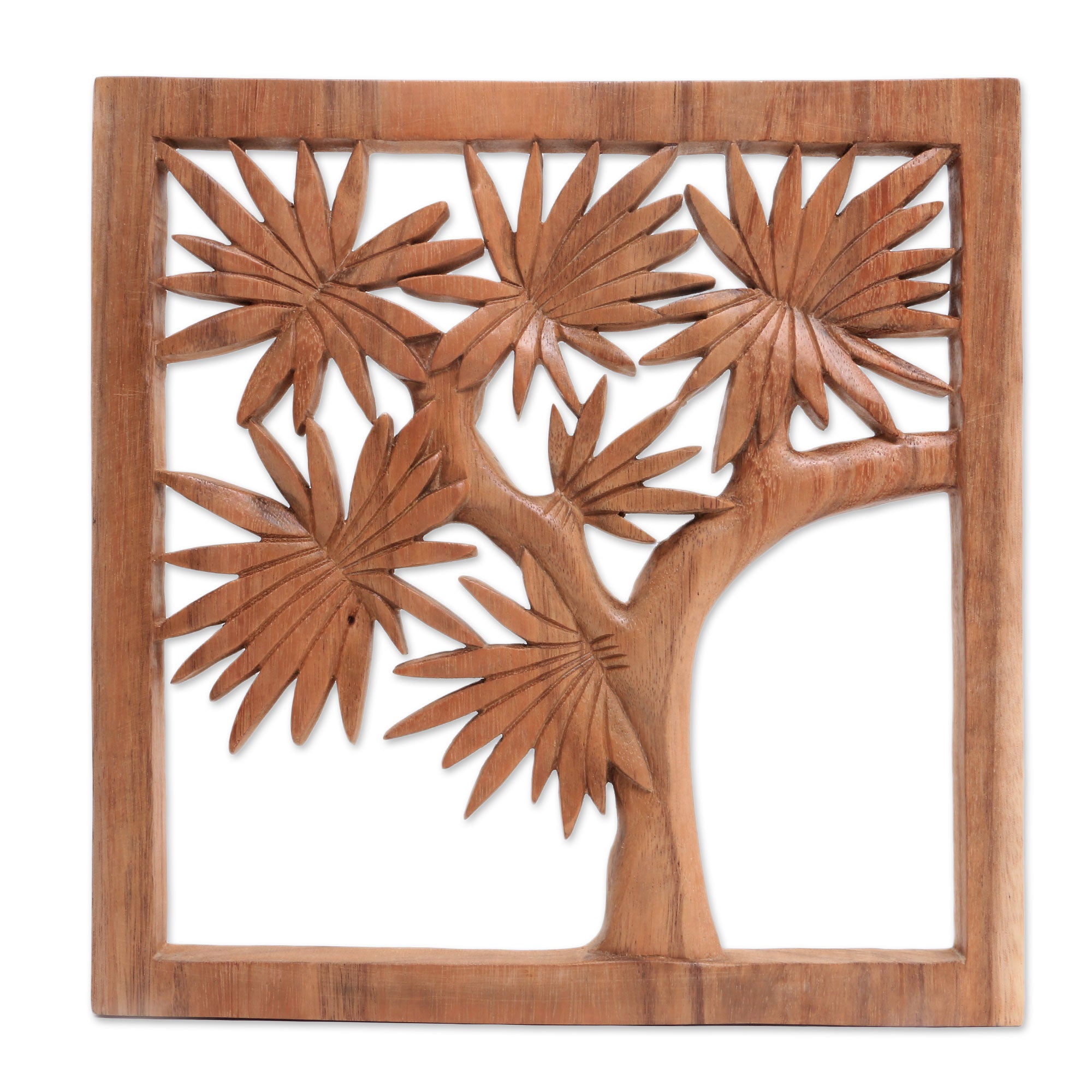 Premium Balinese Suar Wood Tree Relief Panel – Hand-Carved Tropical Art