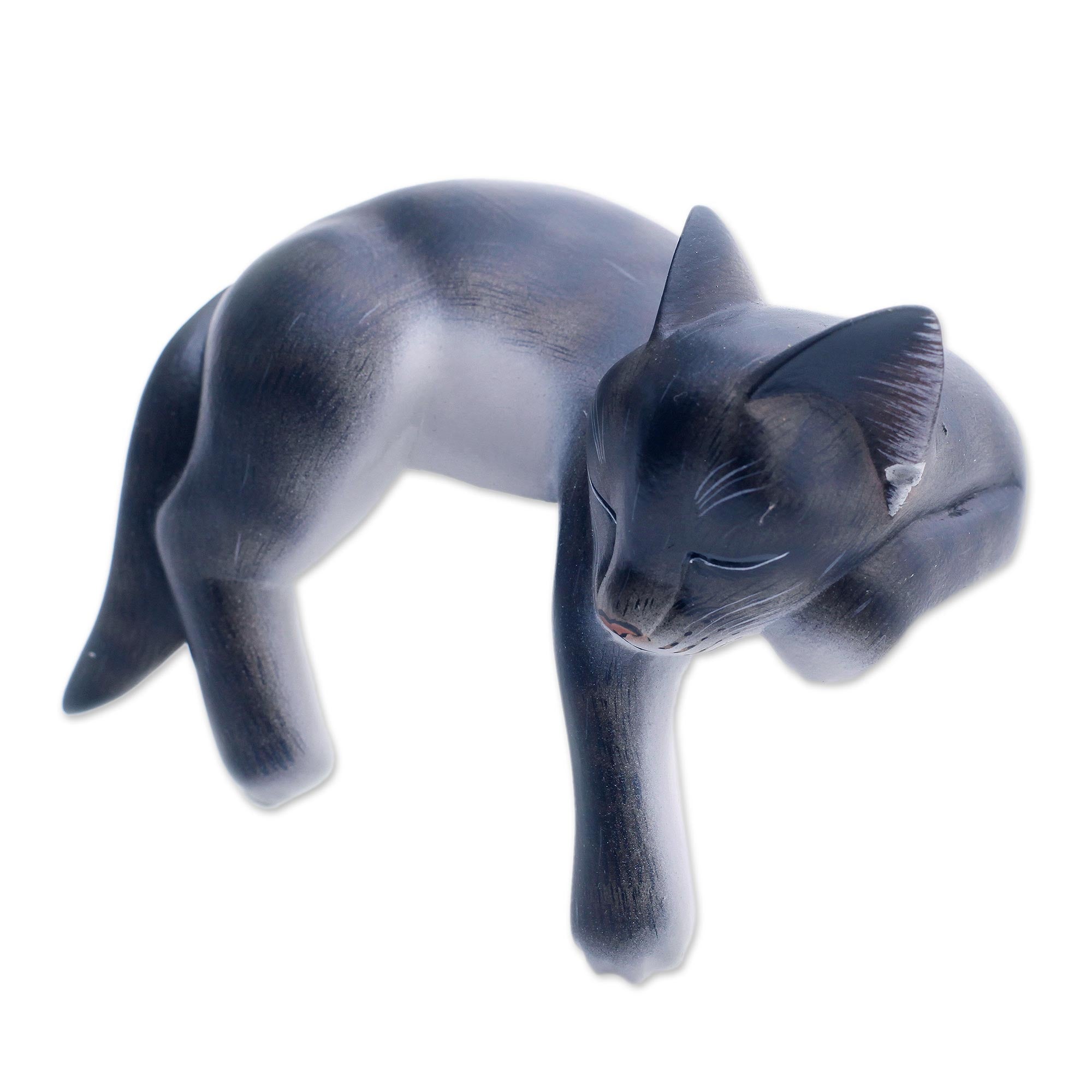 Premium Handcrafted Dark Grey Catnap Kitty Sculpture - Ultimate Home Decor