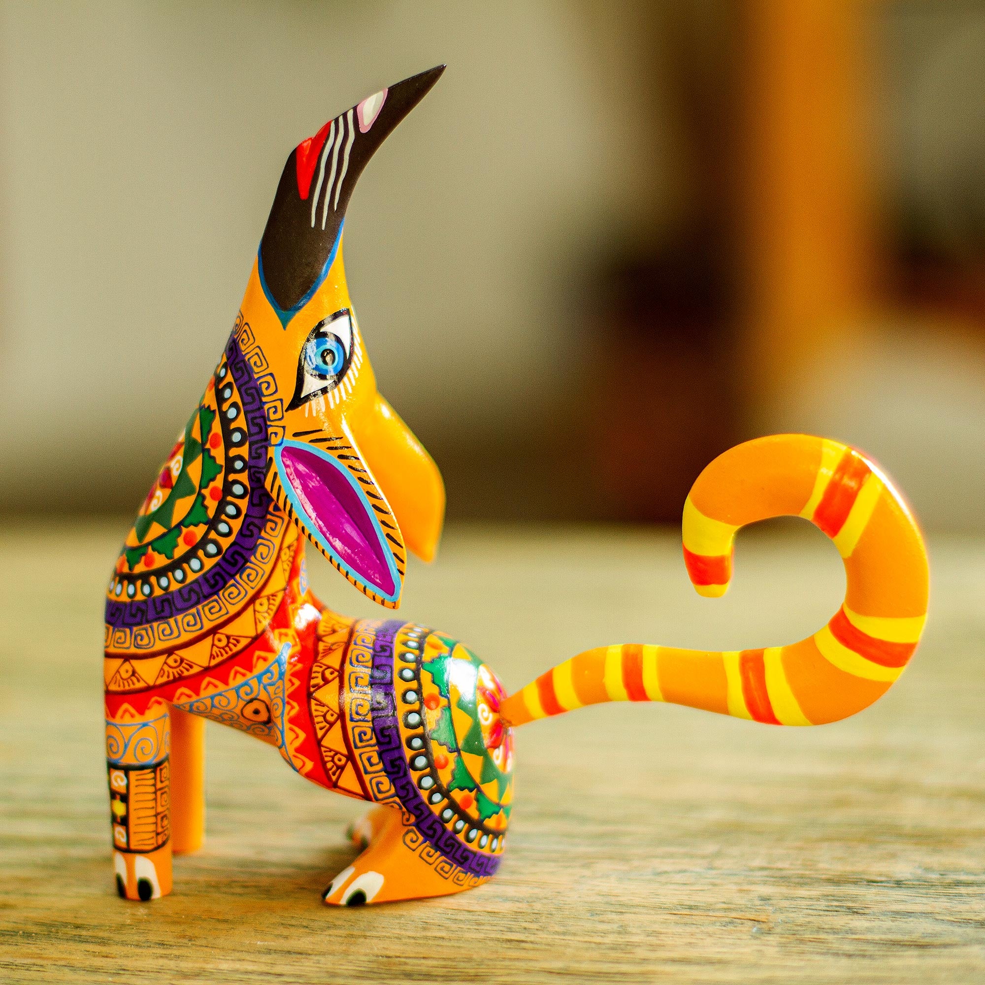 Premium Hand-Painted Copal Wood Howling Coyote Alebrije – Unique Mexican Artisan Craft