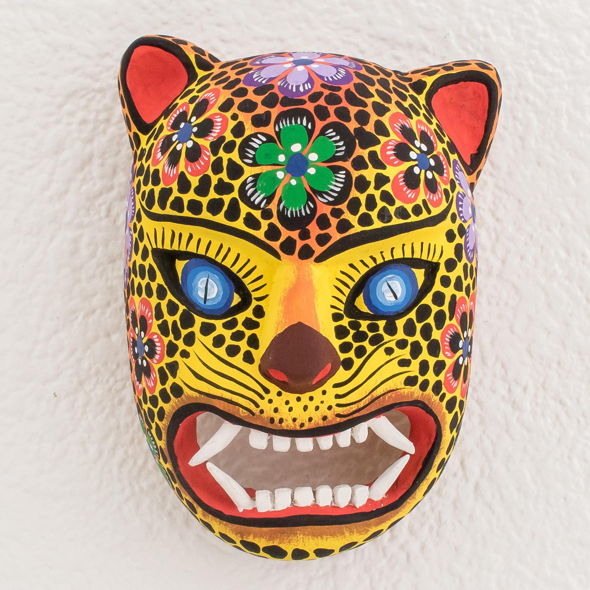 Premium Hand-Painted Jaguar Wall Mask - Authentic Guatemalan Art