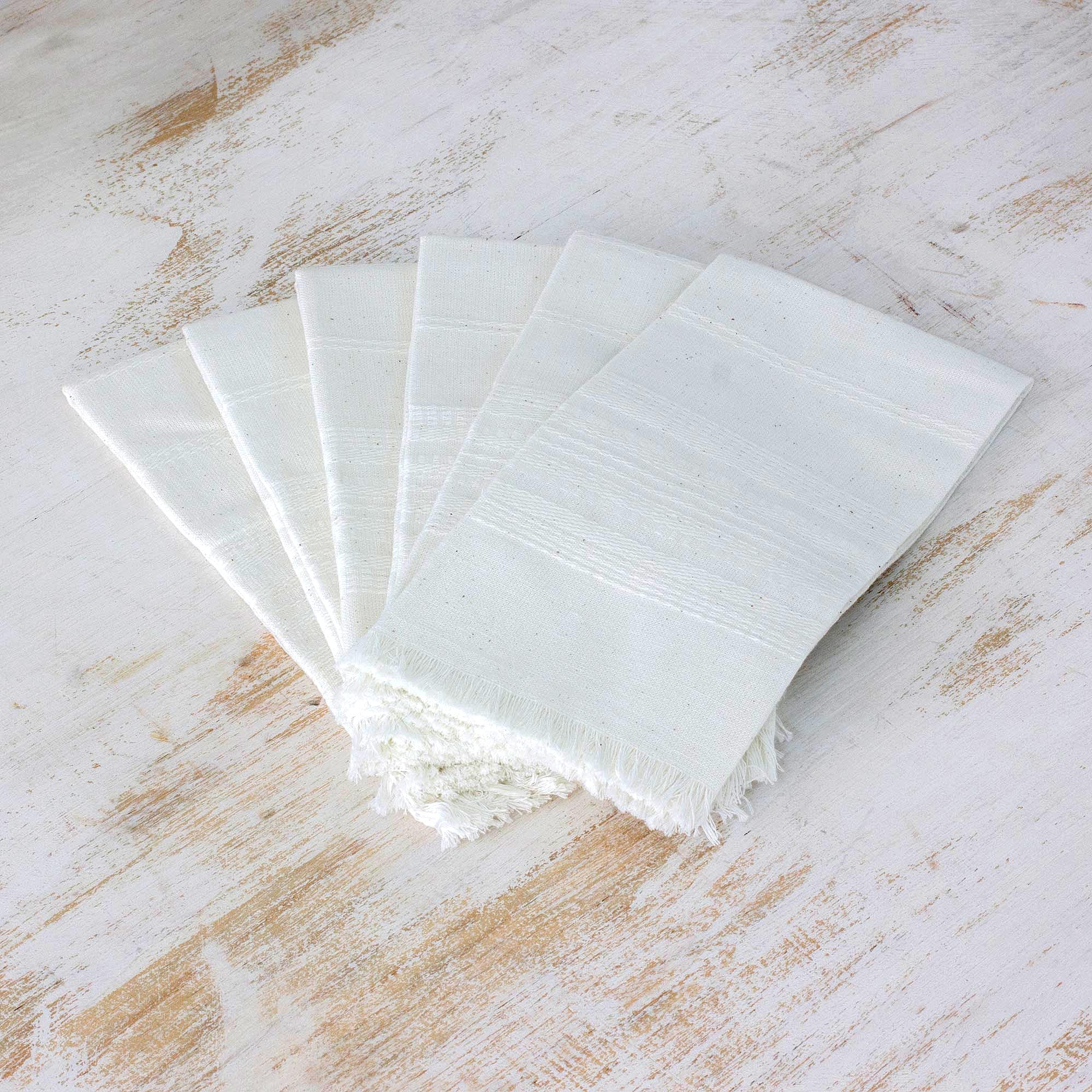 Premium Handwoven Cotton Napkins Set of 6 – Eggshell Elegance from Guatemala