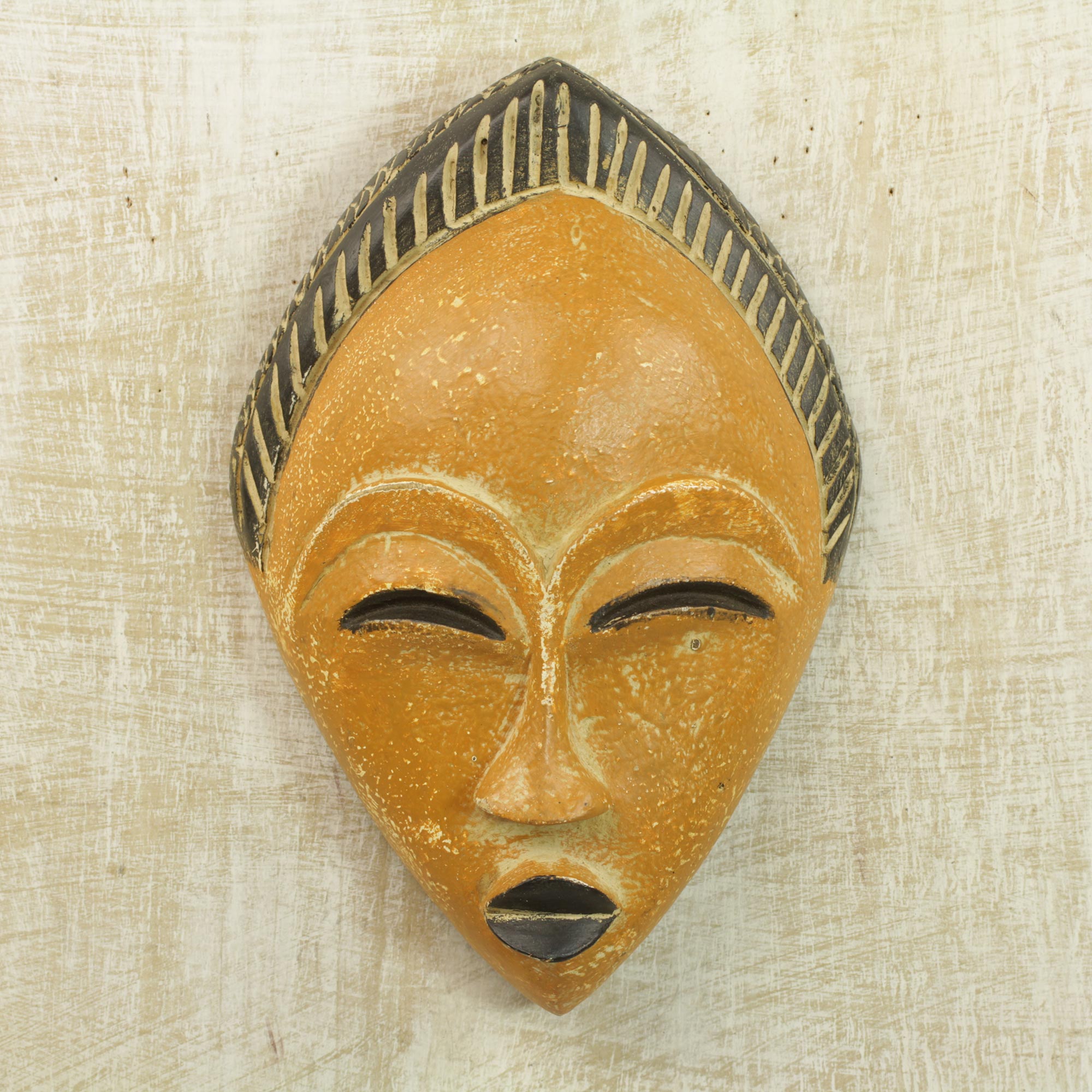 Premium Hand-Carved Orange & Black Adesewa Mask – Rustic African Wall Decor