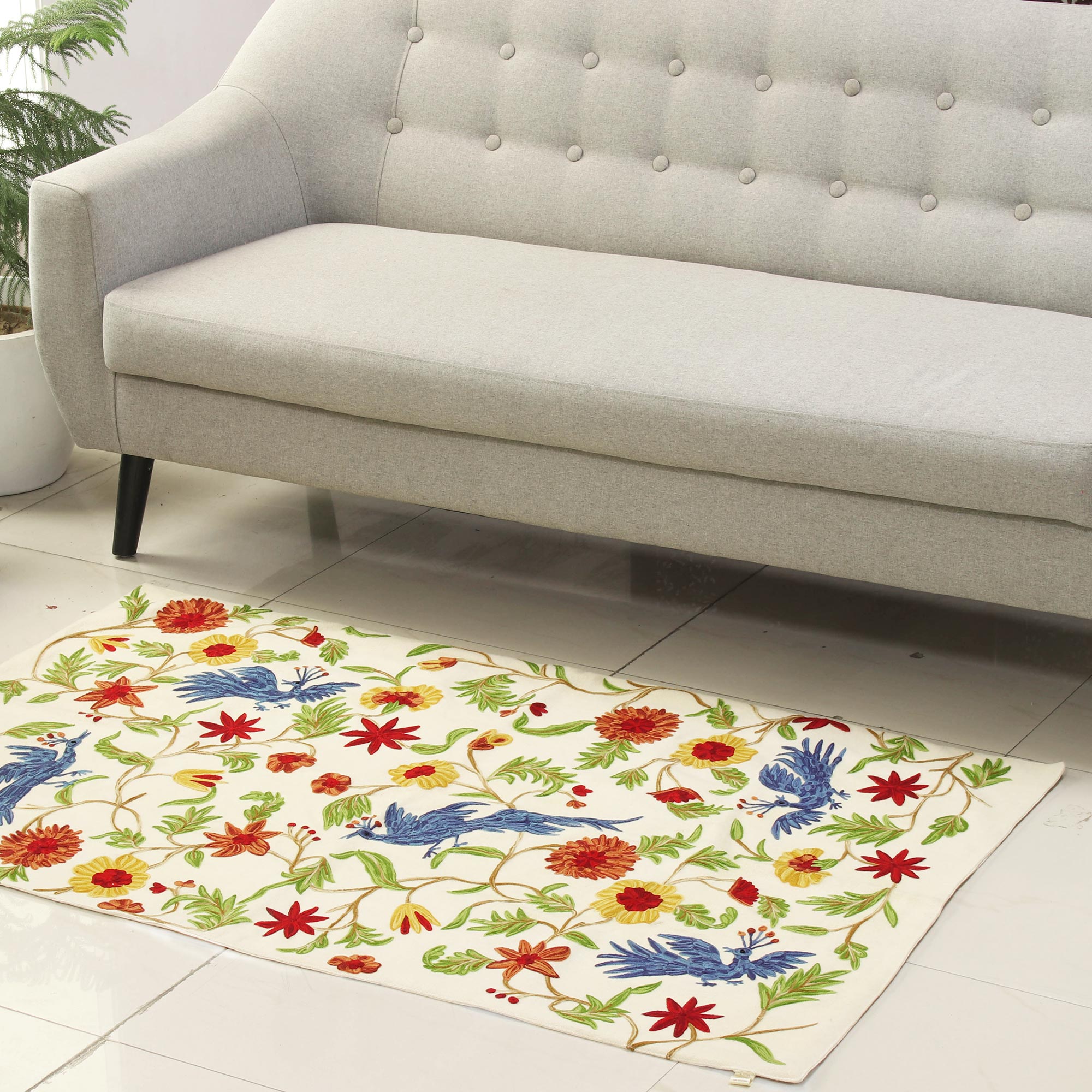 Premium Handwoven Wool Area Rug: Nature's Magnificence Bird & Floral Design (3x5)
