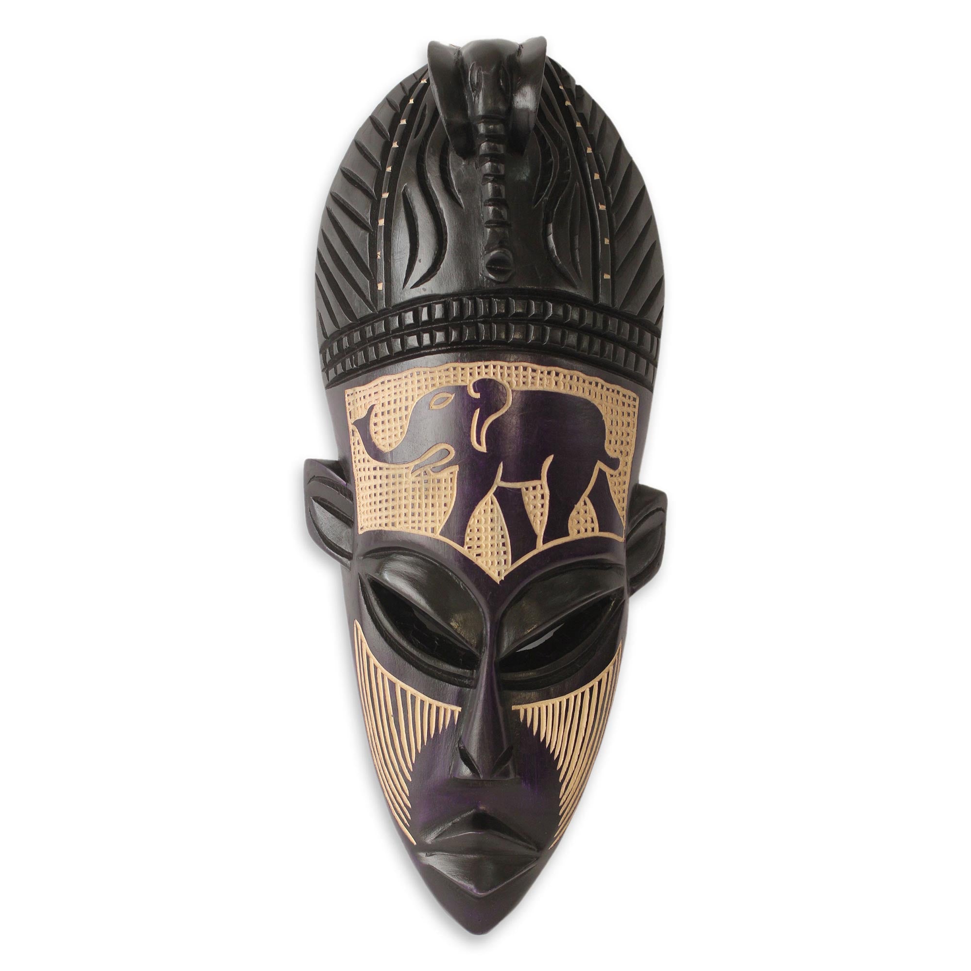 Premium African Elephant Spirit II Hand-Carved Wood Wall Mask