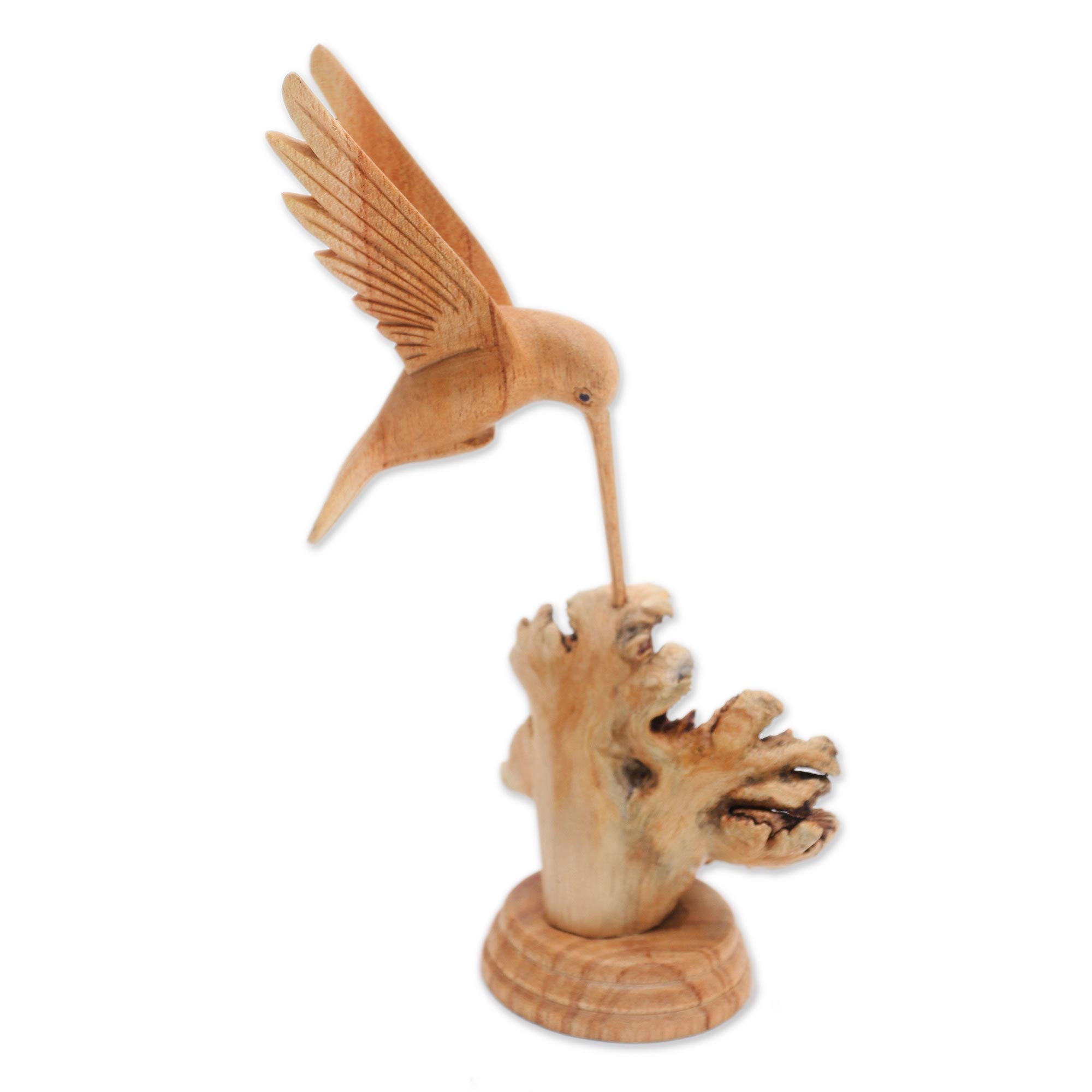 Premium Hand-Carved Hummingbird Sculpture - Eco-Friendly Wood Art from Bali