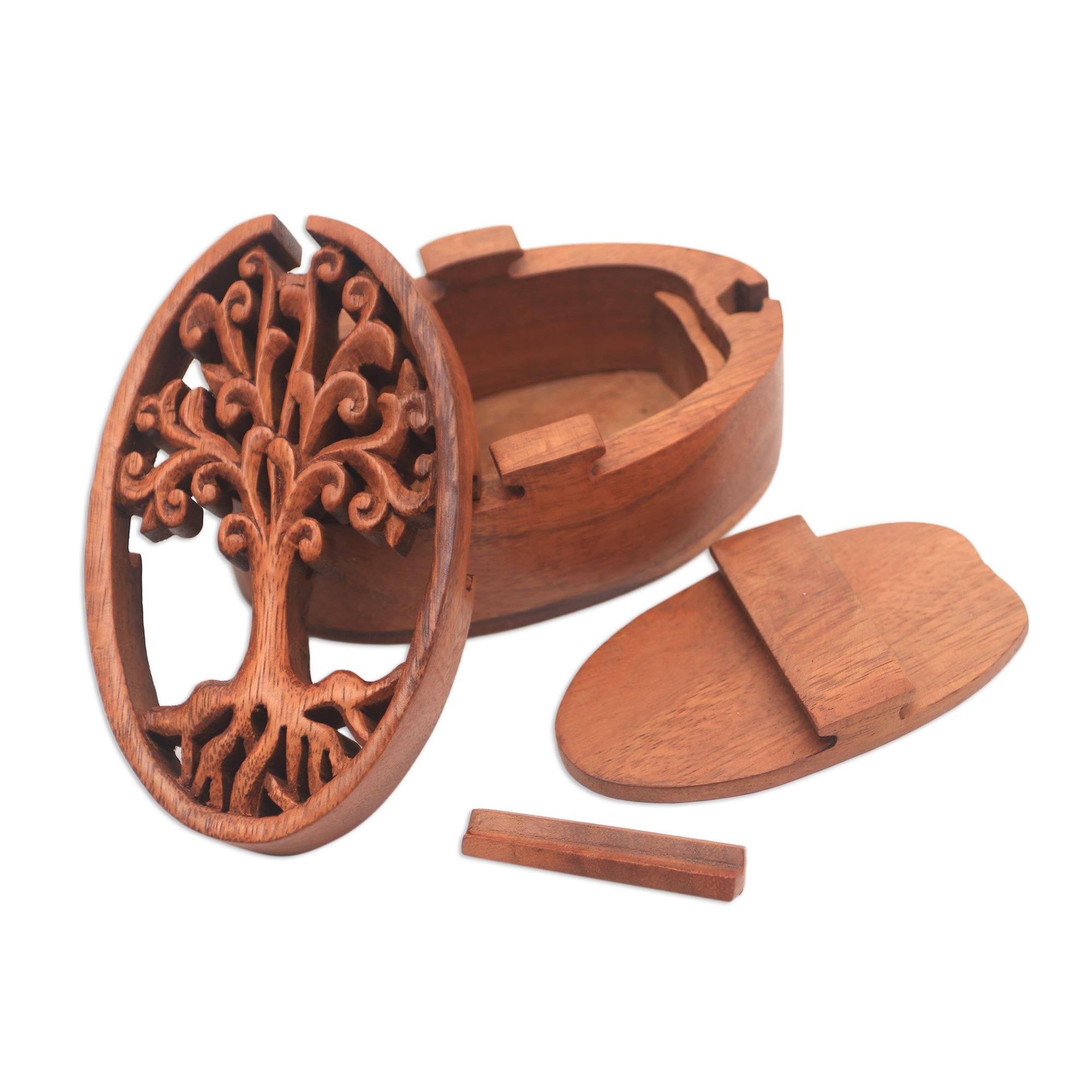 Premium Handcrafted Suar Wood Puzzle Box with Tree Design – Ultimate Storage Solution from Bali