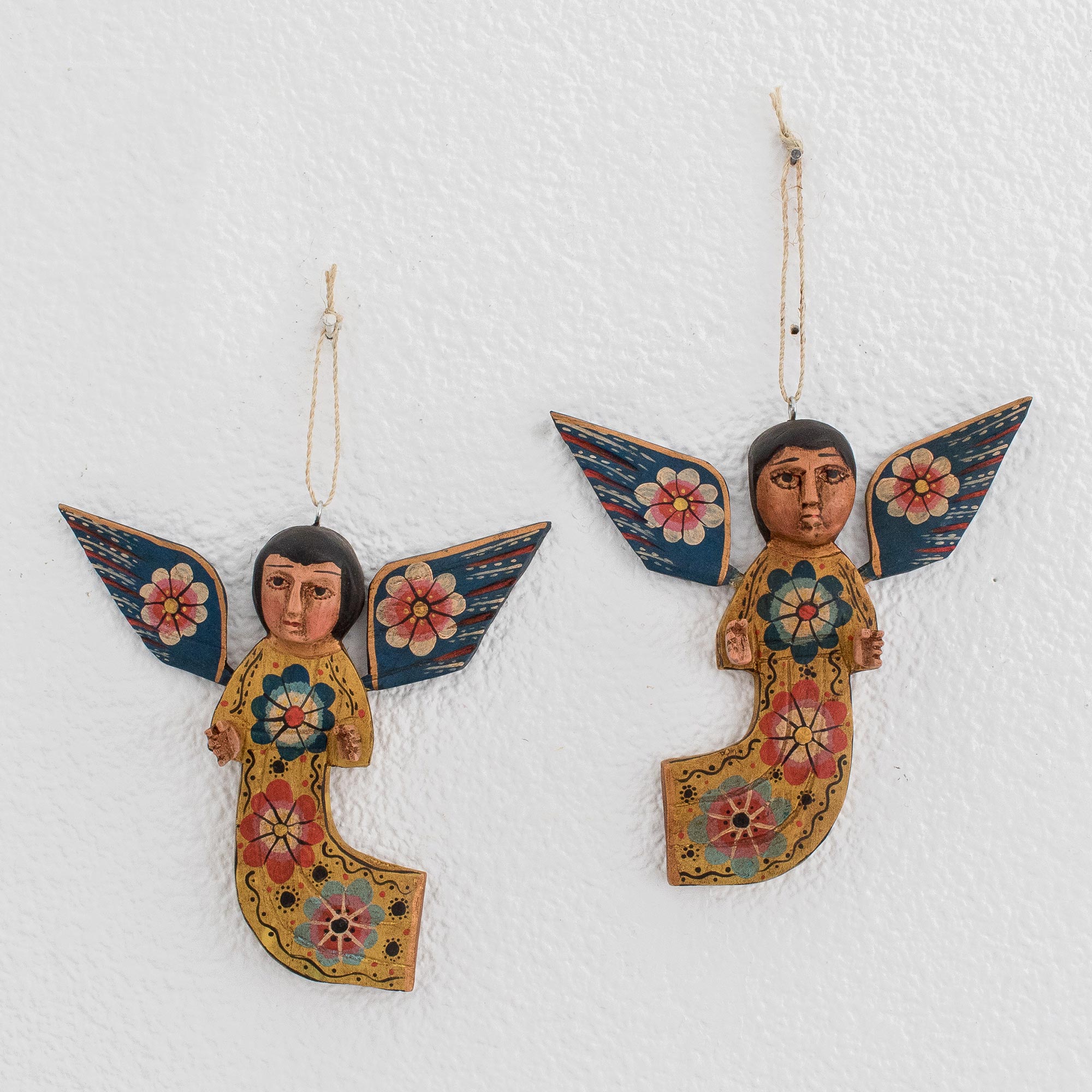 Premium Hand-Painted Floral Angel Wall Decor from Guatemala (Pair)