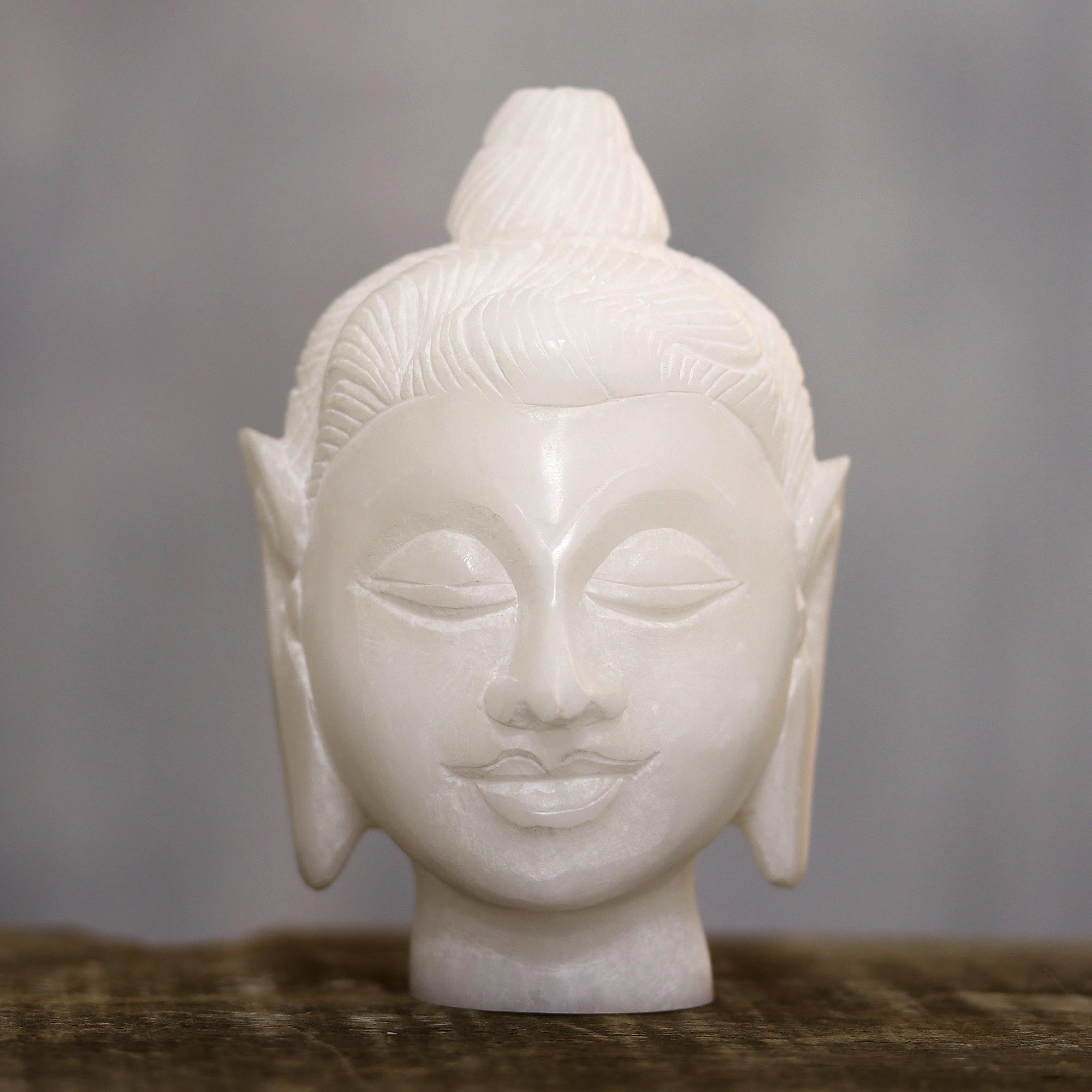 Premium Serene Buddha Head Sculpture – Hand-Carved Alabaster Meditation Statue