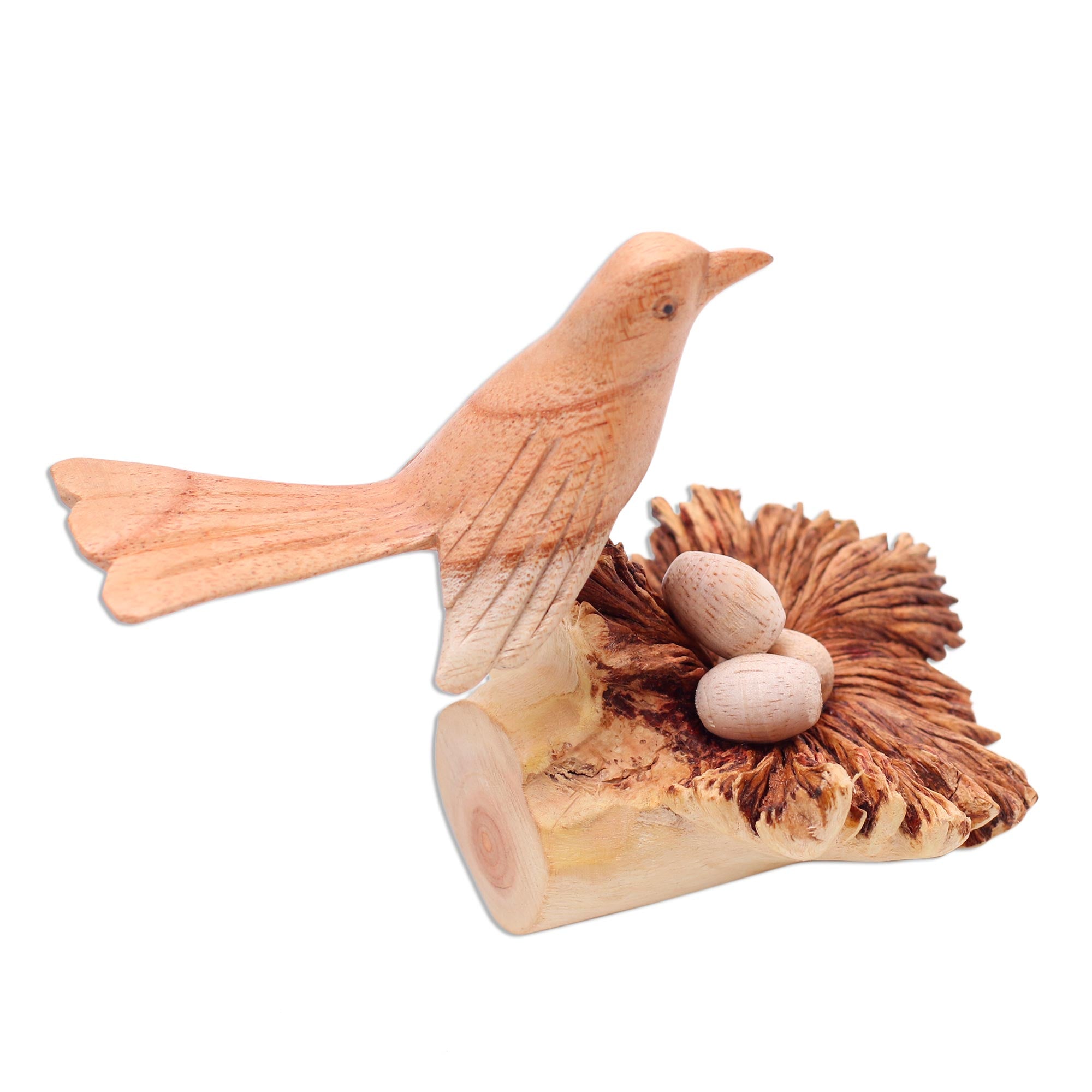 Premium Hand-Carved Nesting Bird Sculpture - Unique Benalu & Jempinis Wood Art