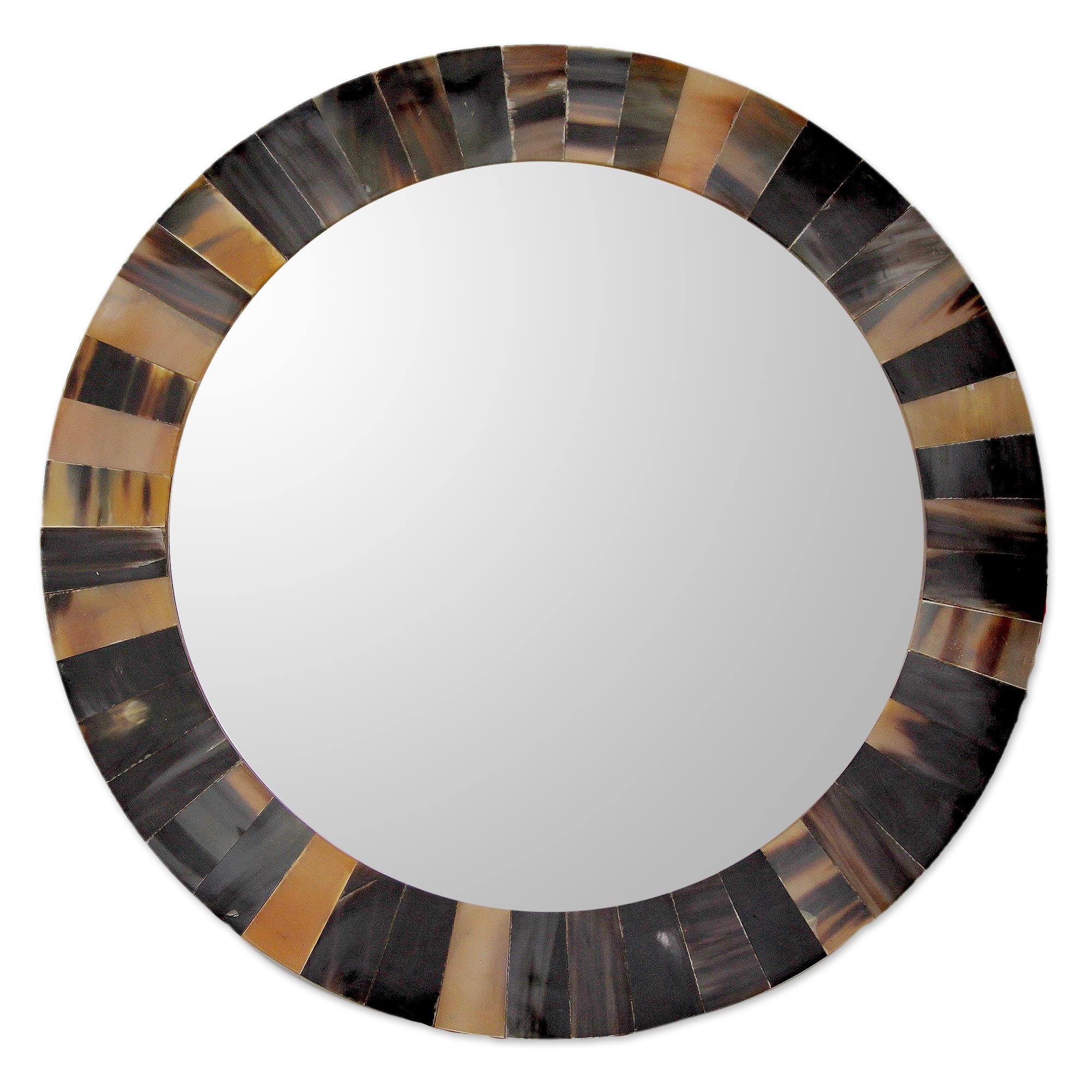 Premium Handcrafted Round Wall Mirror with Buffalo Horn Tiles – Unique Natural Elegance
