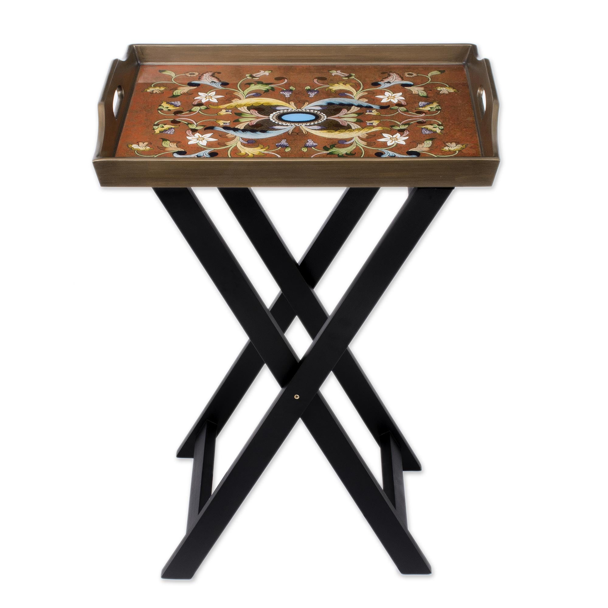 Premium Scarlet Delight Handcrafted Reverse Painted Glass Tray Table