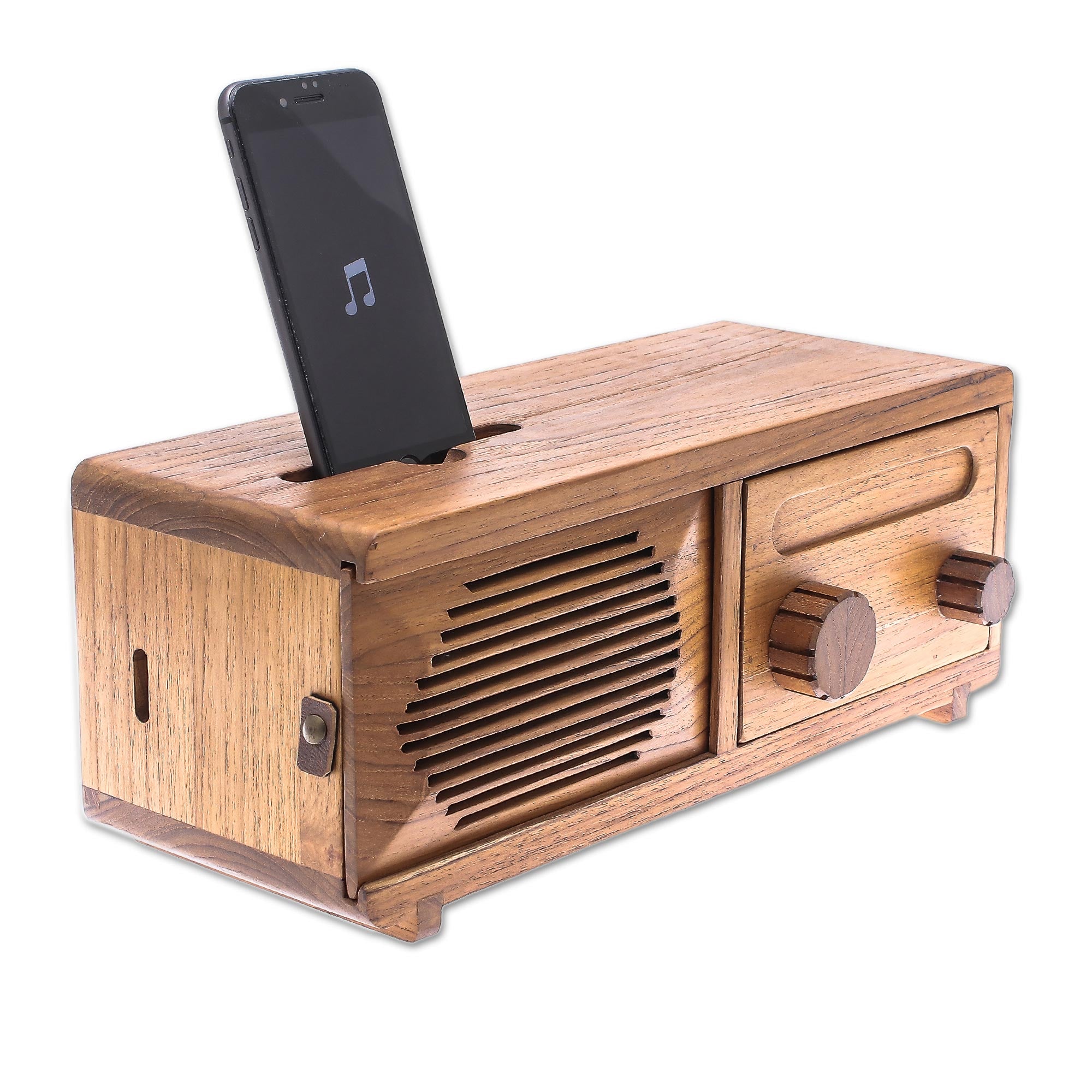 Premium Vintage Radio Phone Speaker - Handcrafted Teak Wood Design