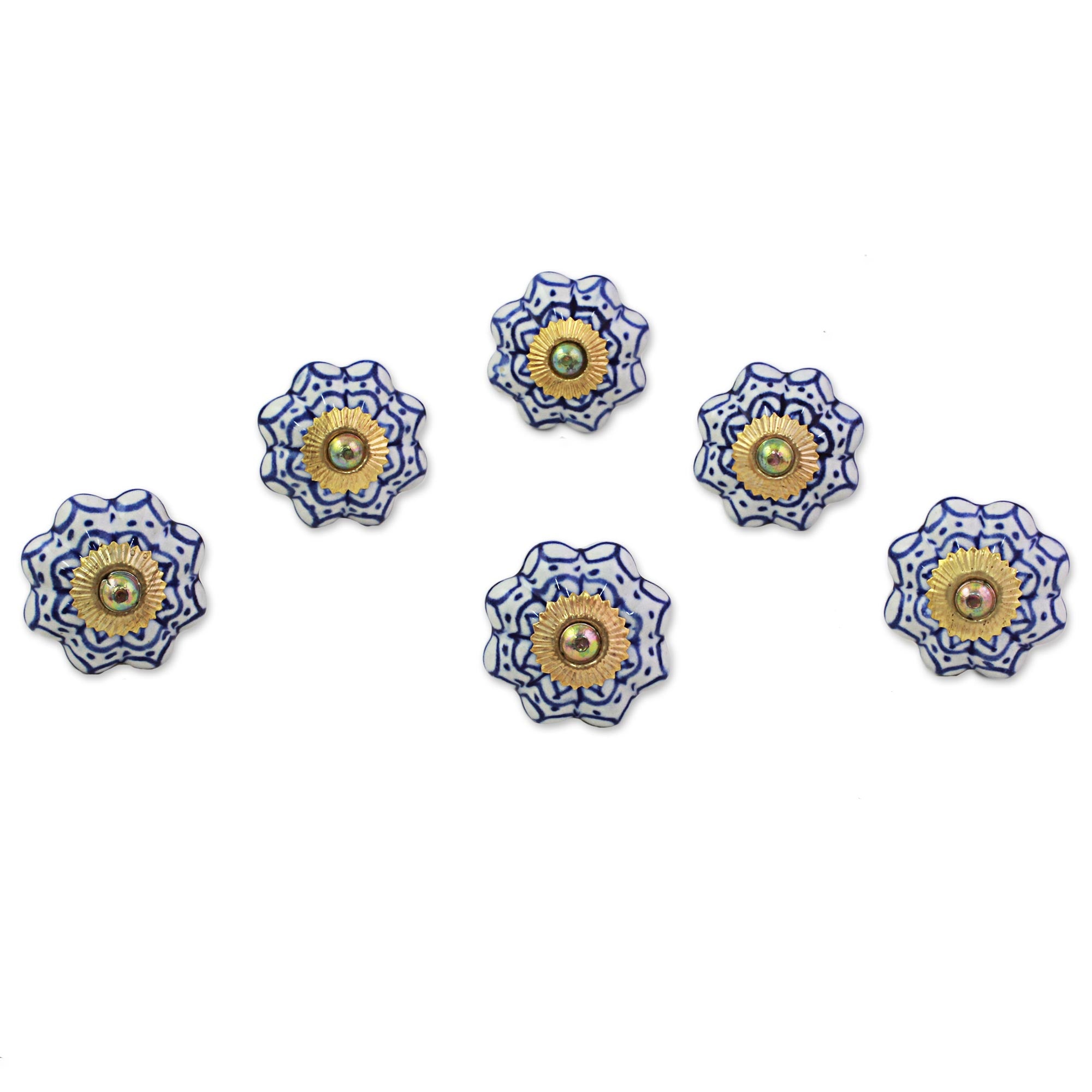 Premium Radiant Blue Floral Ceramic Cabinet Knobs – Handcrafted Set of 6