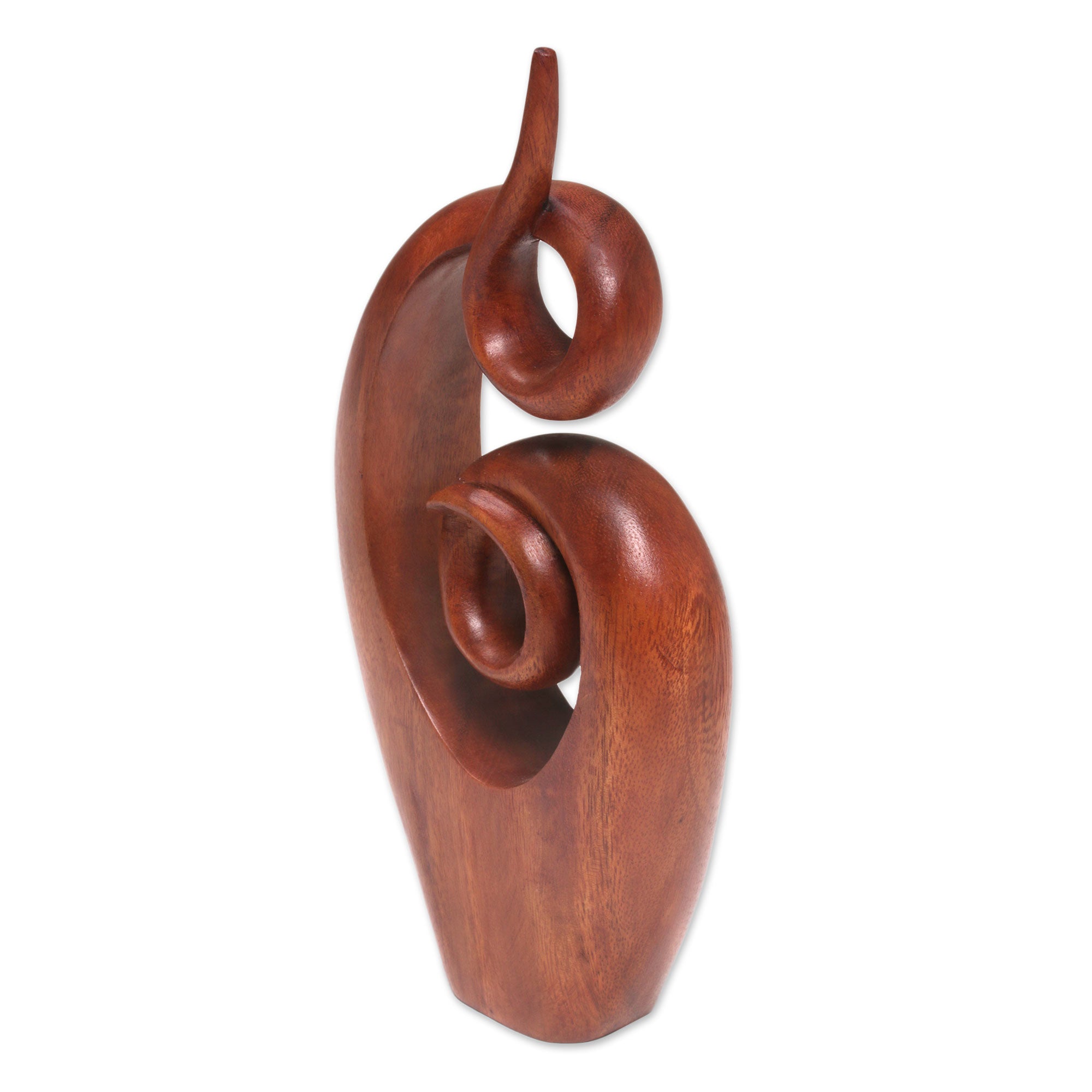 Premium Handcrafted Suar Wood Abstract Sculpture - Twirling Together from Bali