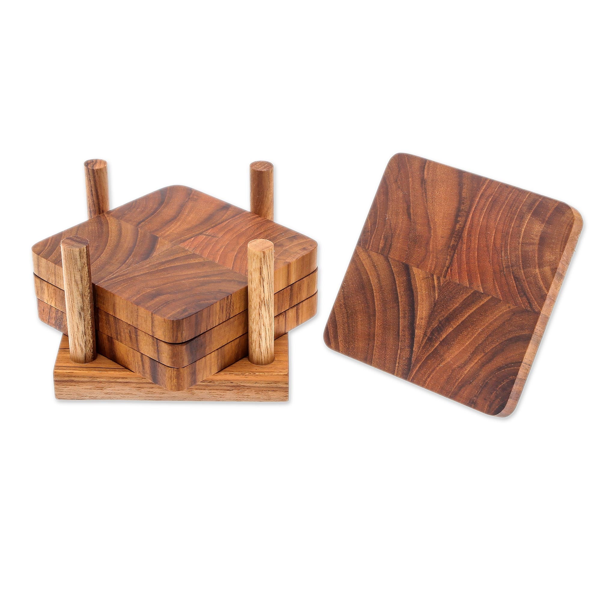 Premium Handcrafted Teak Wood Coasters – Natural Elegance Set of 4