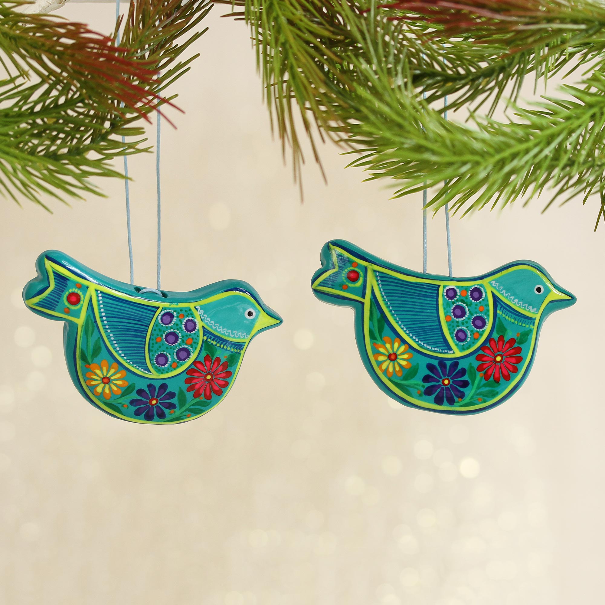 Premium Handcrafted Caribbean Blue Ceramic Dove Ornaments - Turquoise Doves 2