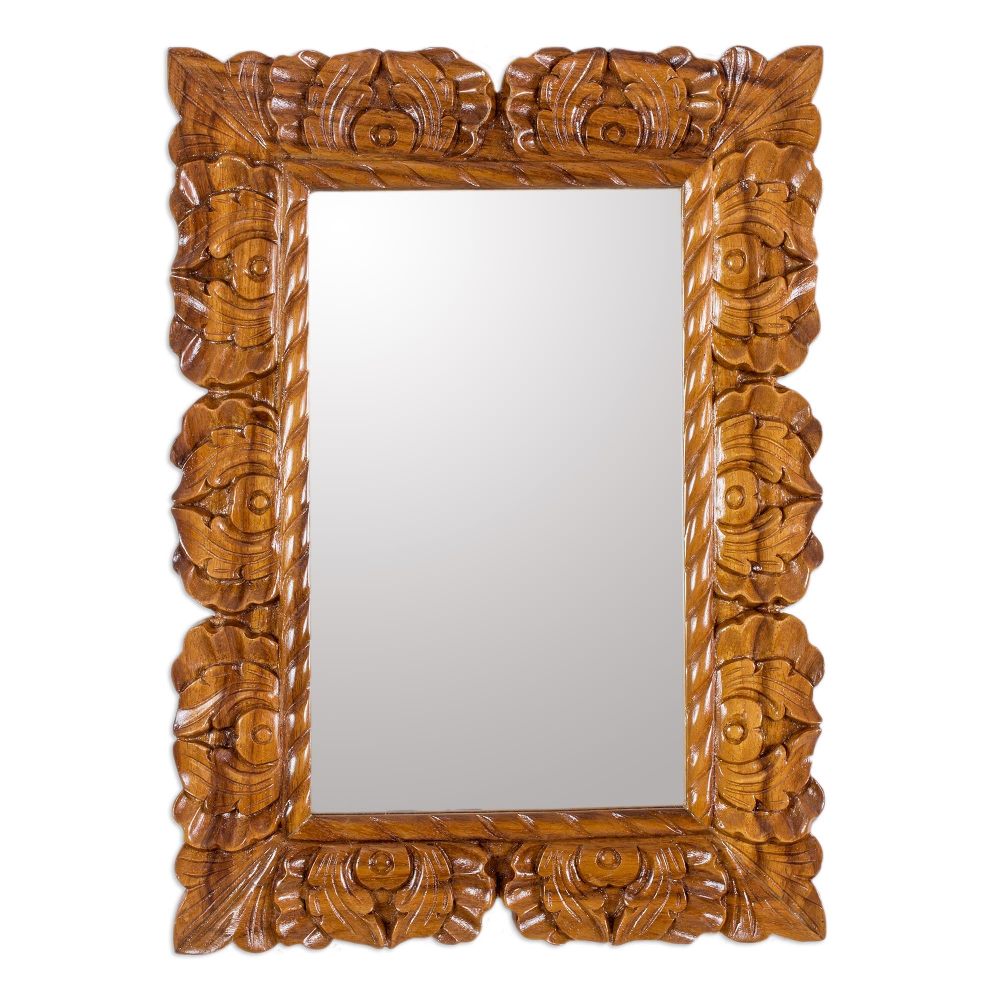 Premium Baroque-Style Handcrafted Conacaste Wood Wall Mirror - Guatemalan Artisan Design