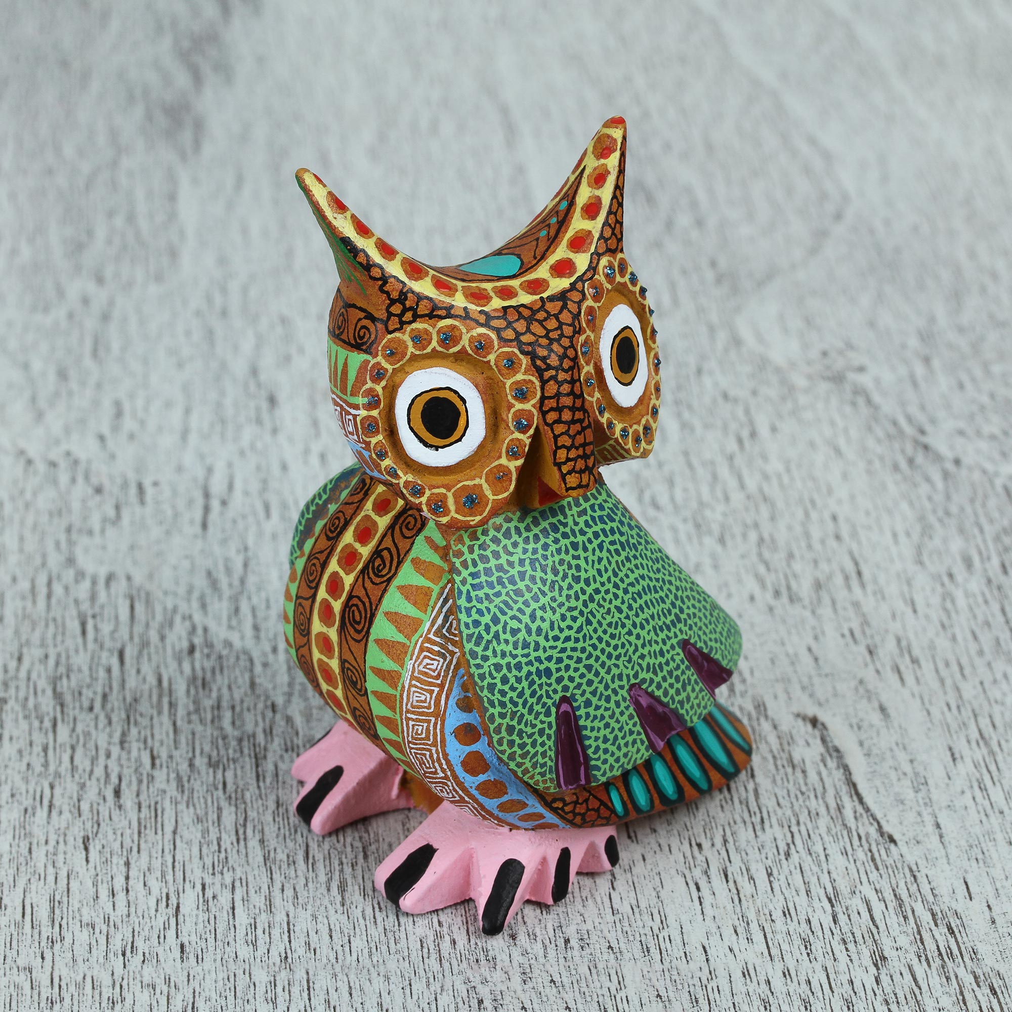 Premium Hand-Carved Copal Wood Owl Alebrije Sculpture - Authentic Mexican Art
