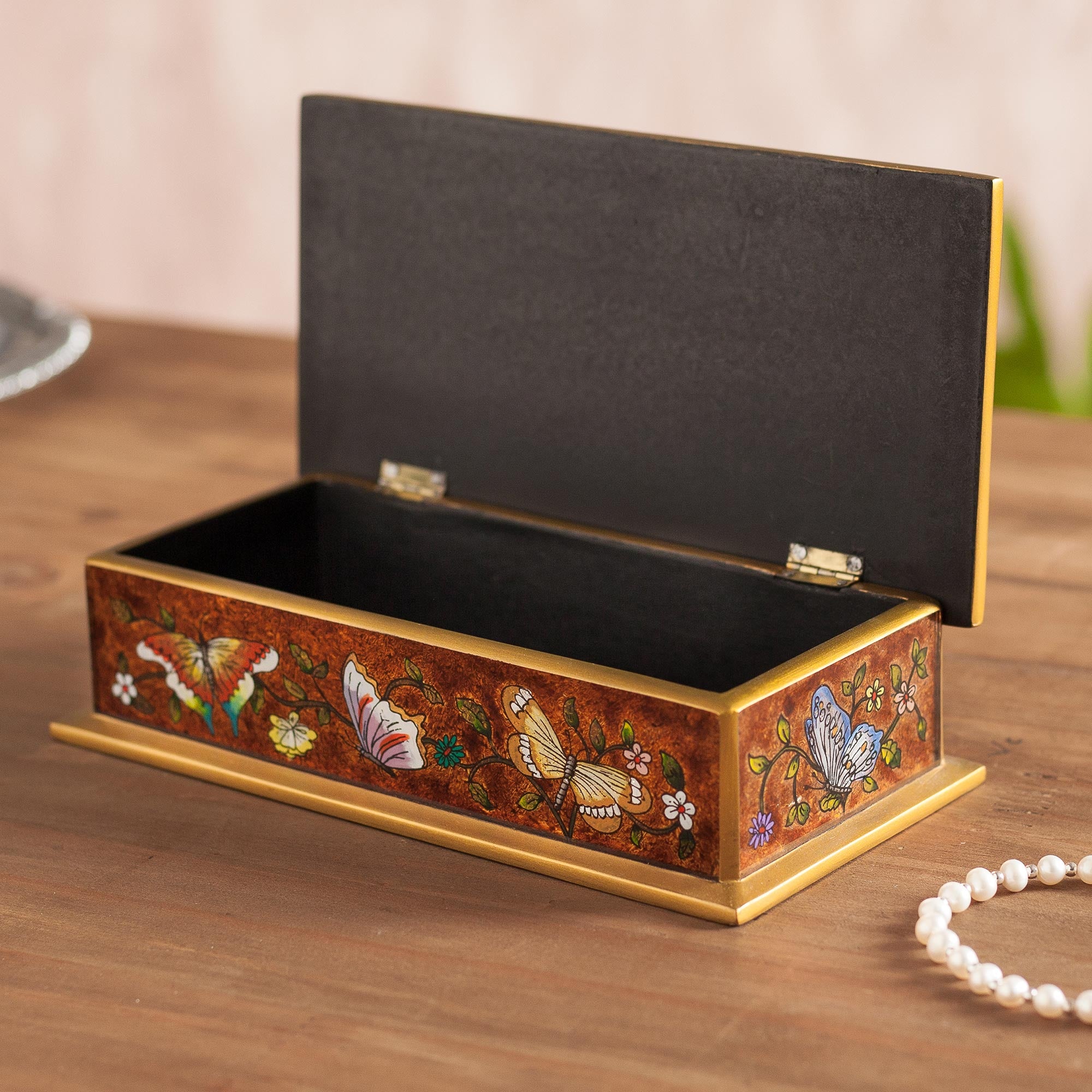 Premium Sepia Glass Butterfly Box - Handcrafted Wooden Storage