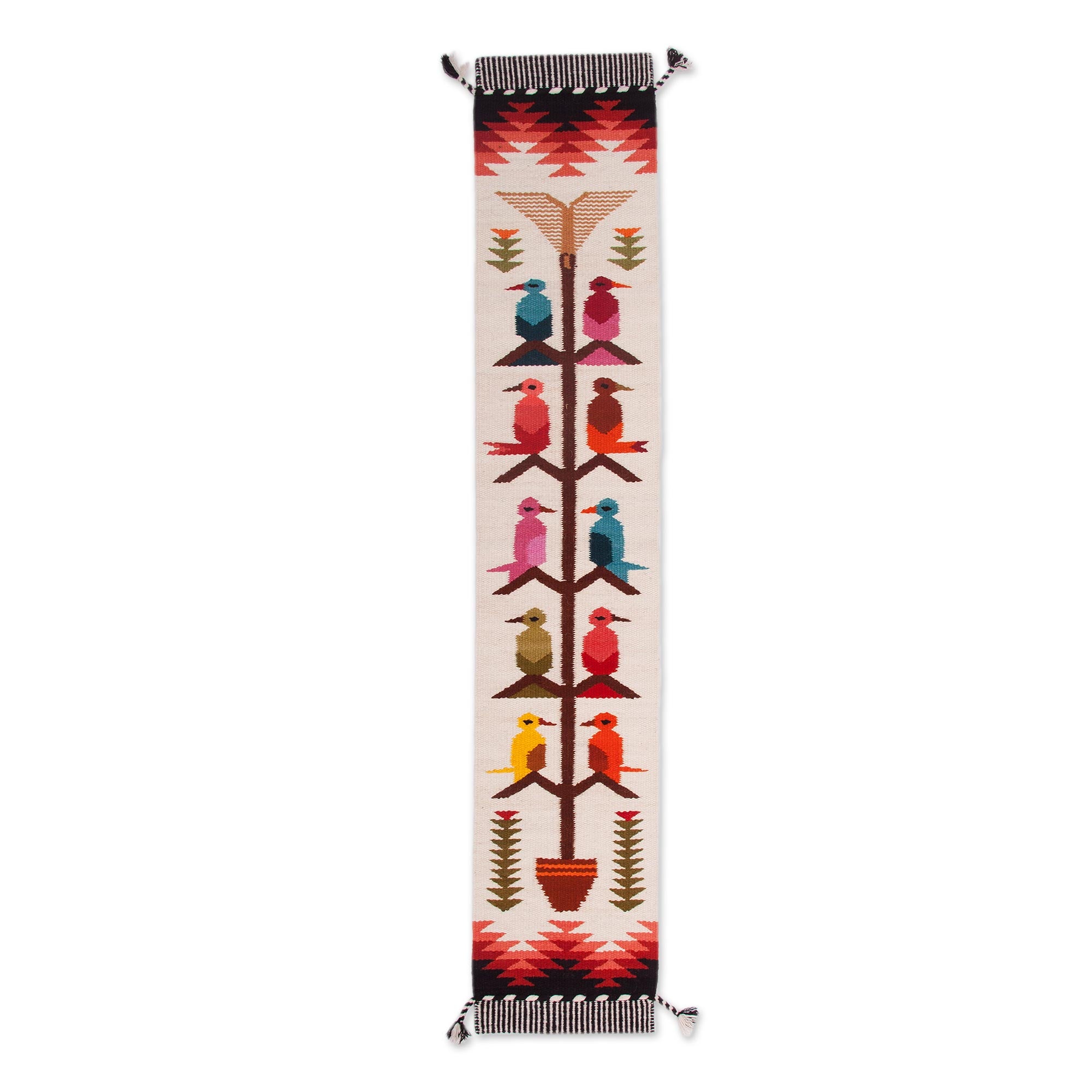 Premium Handwoven Wool Blend Bird-Themed Table Runner from Peru – Songs of the Countryside