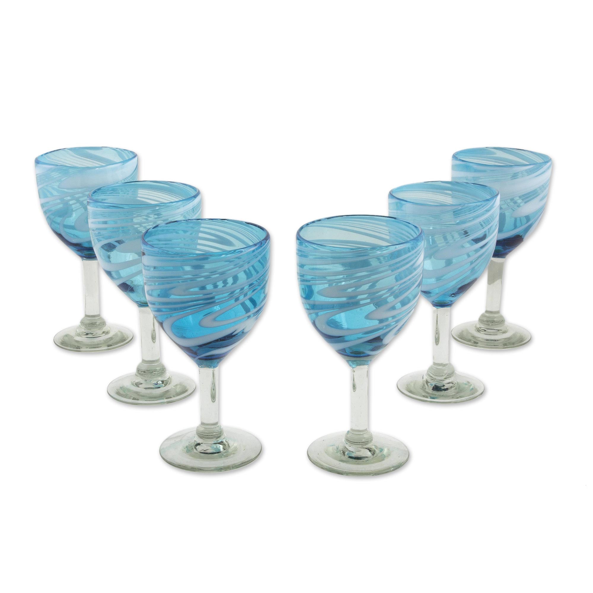 Premium Hand-Blown Aquamarine Wine Glasses Set - Artisan Crafted in Mexico