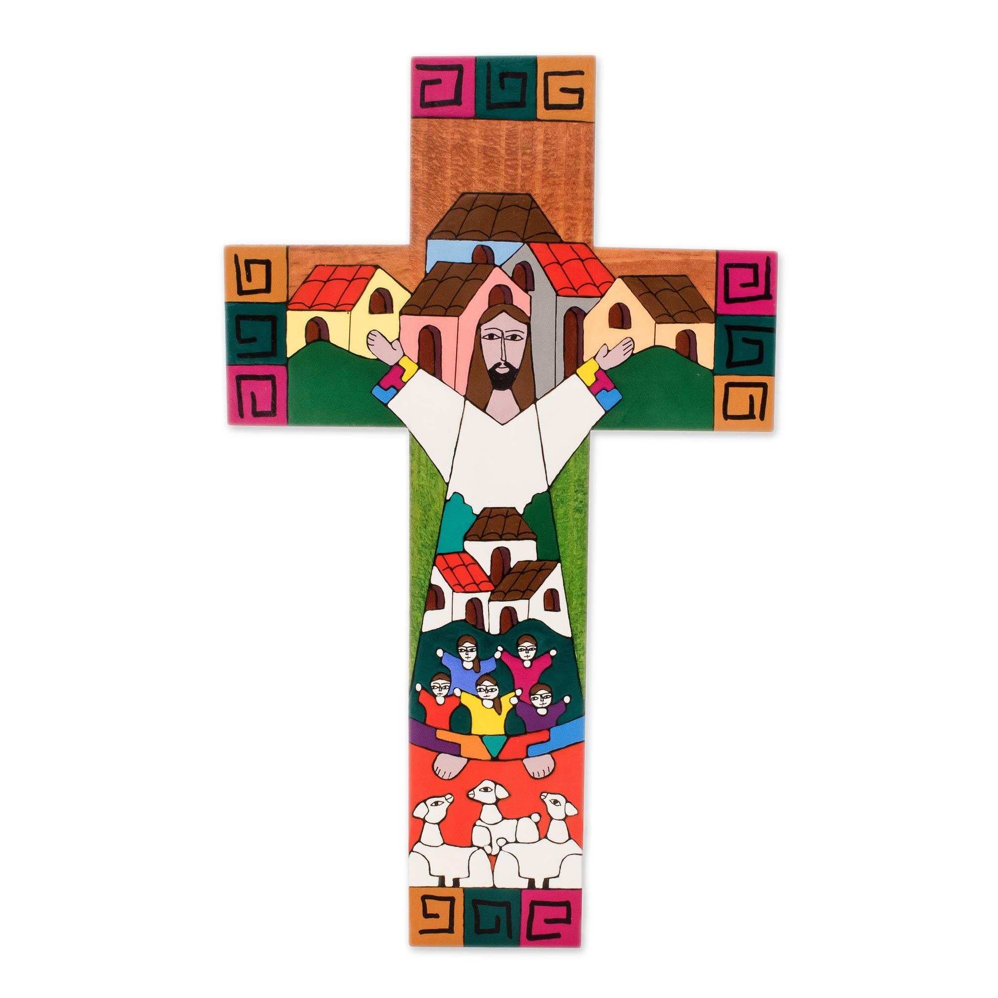 Premium Hand-Painted Pinewood Cross - Community of Love Collection