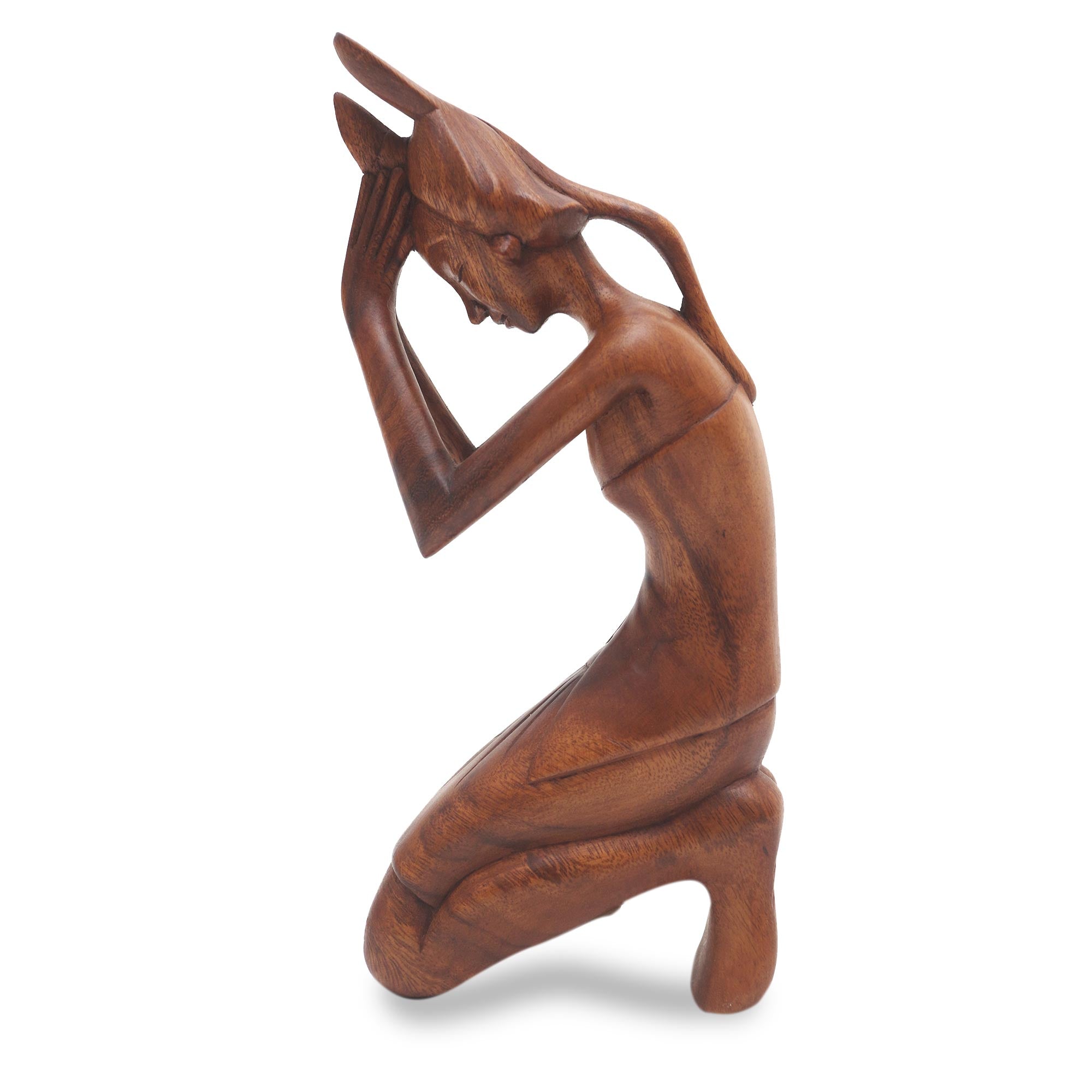 Premium Hand-Carved Balinese Praying Woman Statue