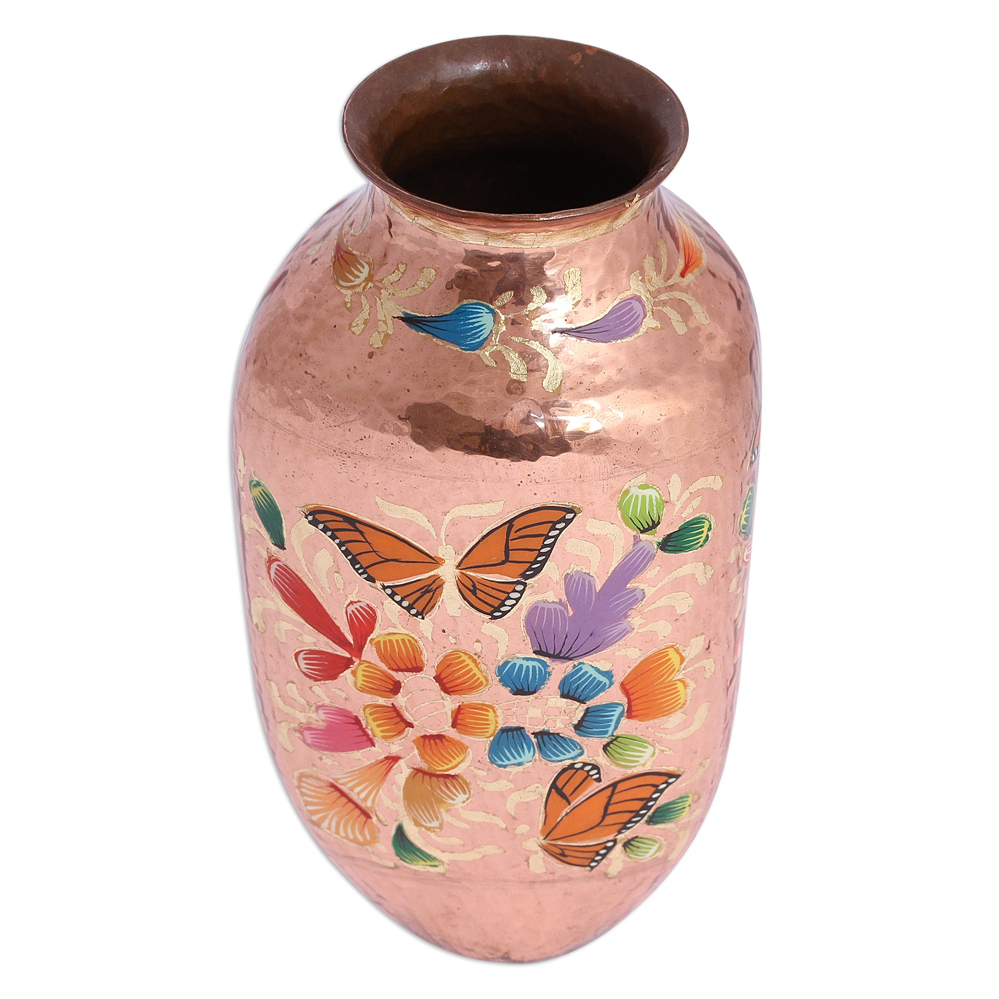 Premium Handcrafted Copper & Gold Leaf Butterfly Vase - Mexican Artisan Masterpiece