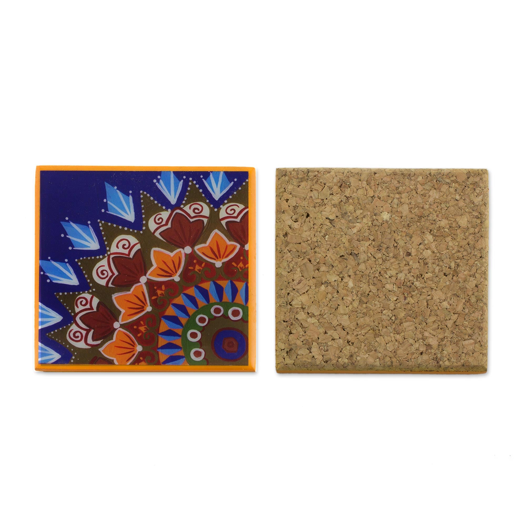Premium Handcrafted Wood Coasters Set - Vibrant Yellow Design from Costa Rica