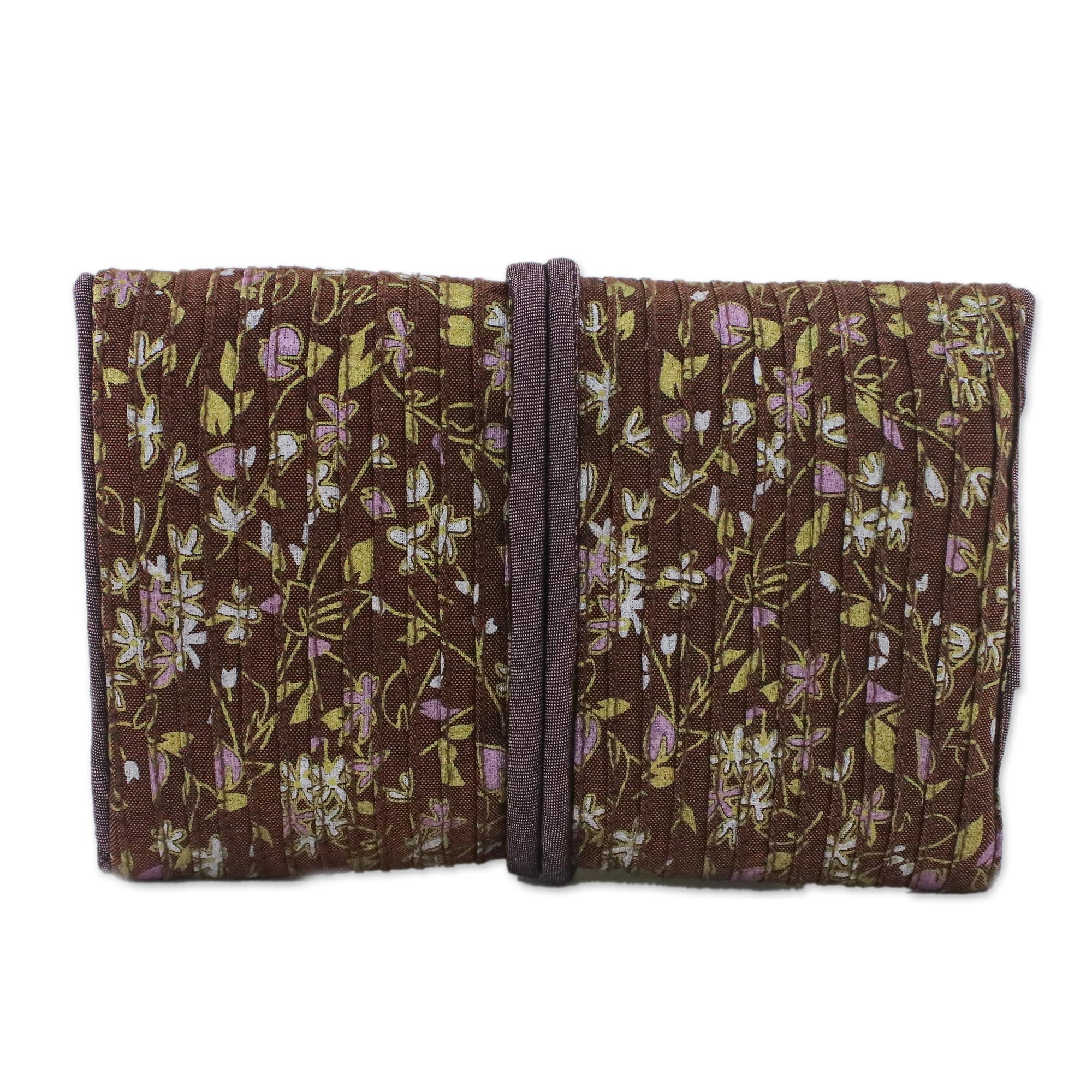 Premium Vinita Jewelry Roll - Rayon & Silk Blend, Floral Garden Design