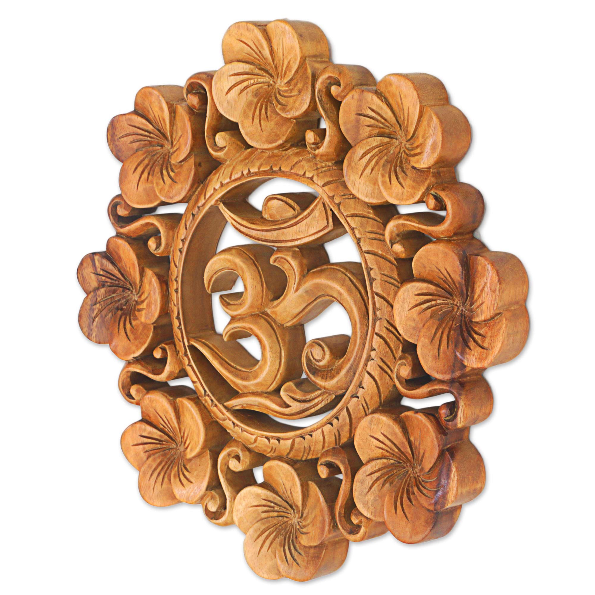 Premium Suar Wood Om Wall Relief – Handcrafted Floral Art from Indonesia