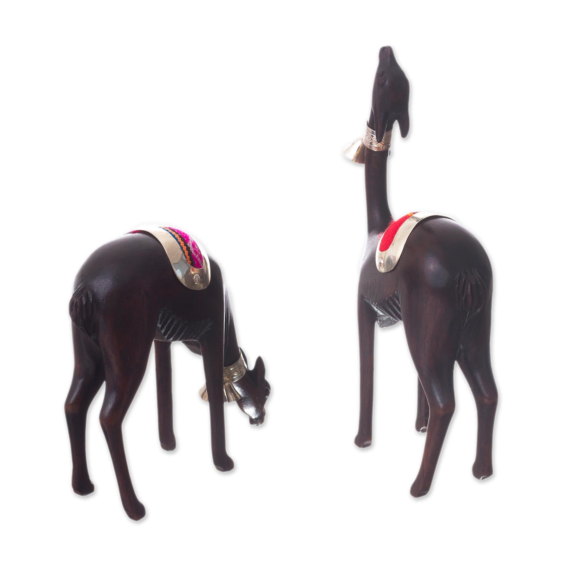 Premium Hand-Carved Vicuña Figurines from Peru - Silver & Cedar Wood Pair