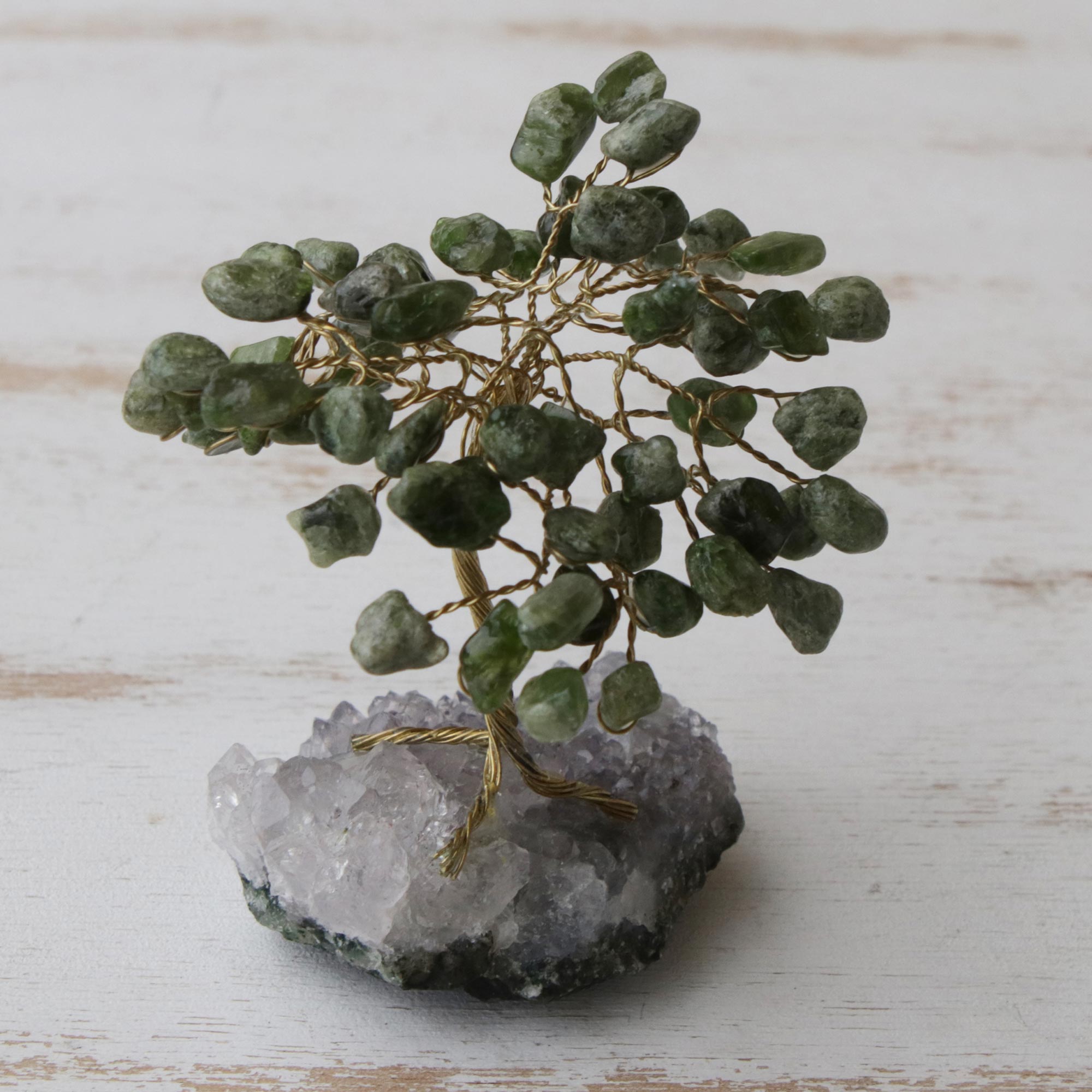 Premium Diopside & Amethyst Gemstone Tree Sculpture – Nature's Harmony