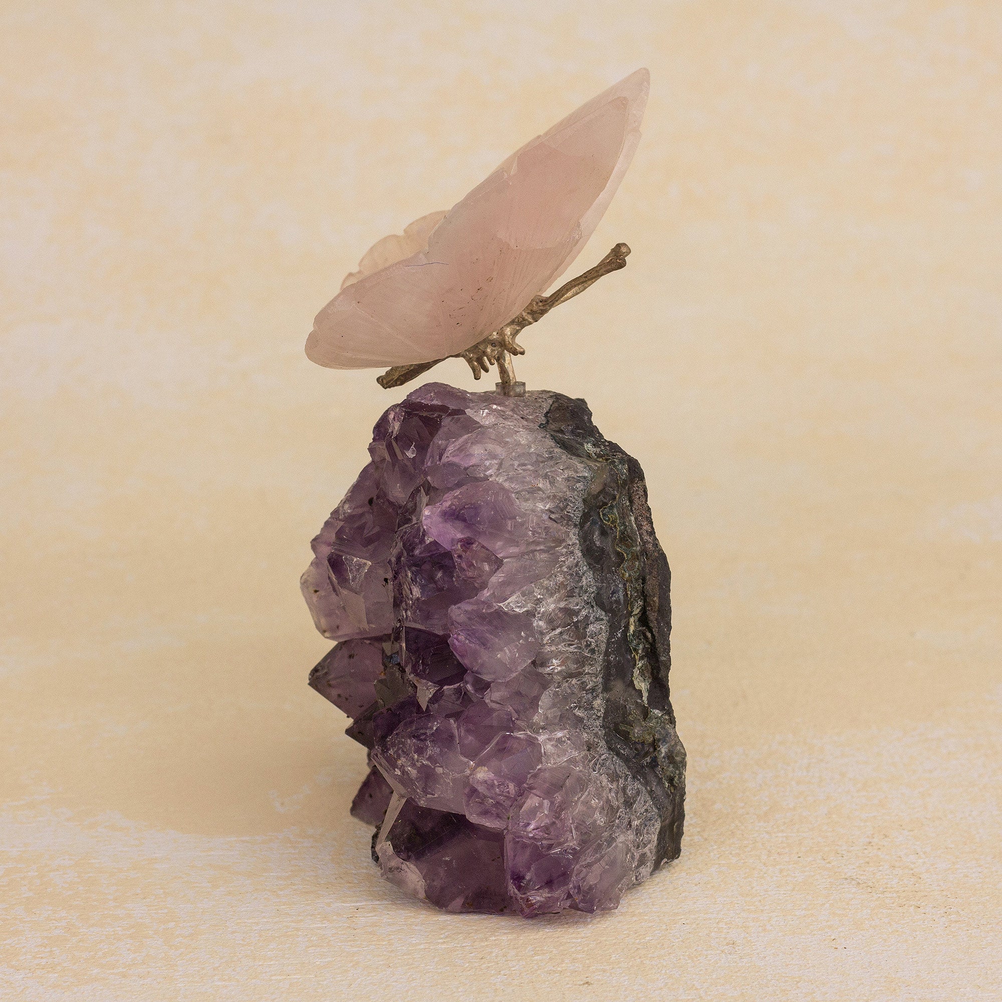 Premium Rose Quartz Butterfly & Amethyst Crystal Figurine - Ultimate Elegance
