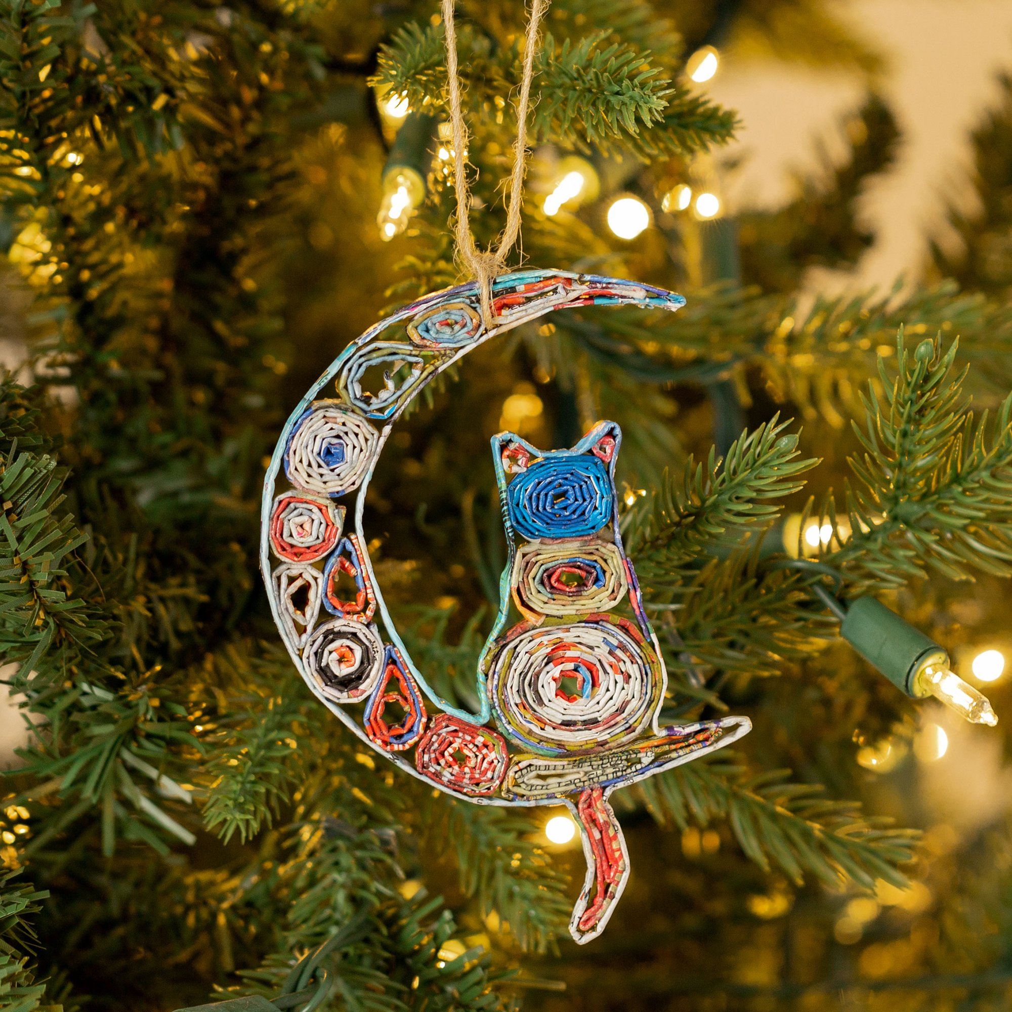 Premium Recycled Magazine Furry Friend Ornament | Eco-Friendly, Handmade, Fair Trade Holiday Decor