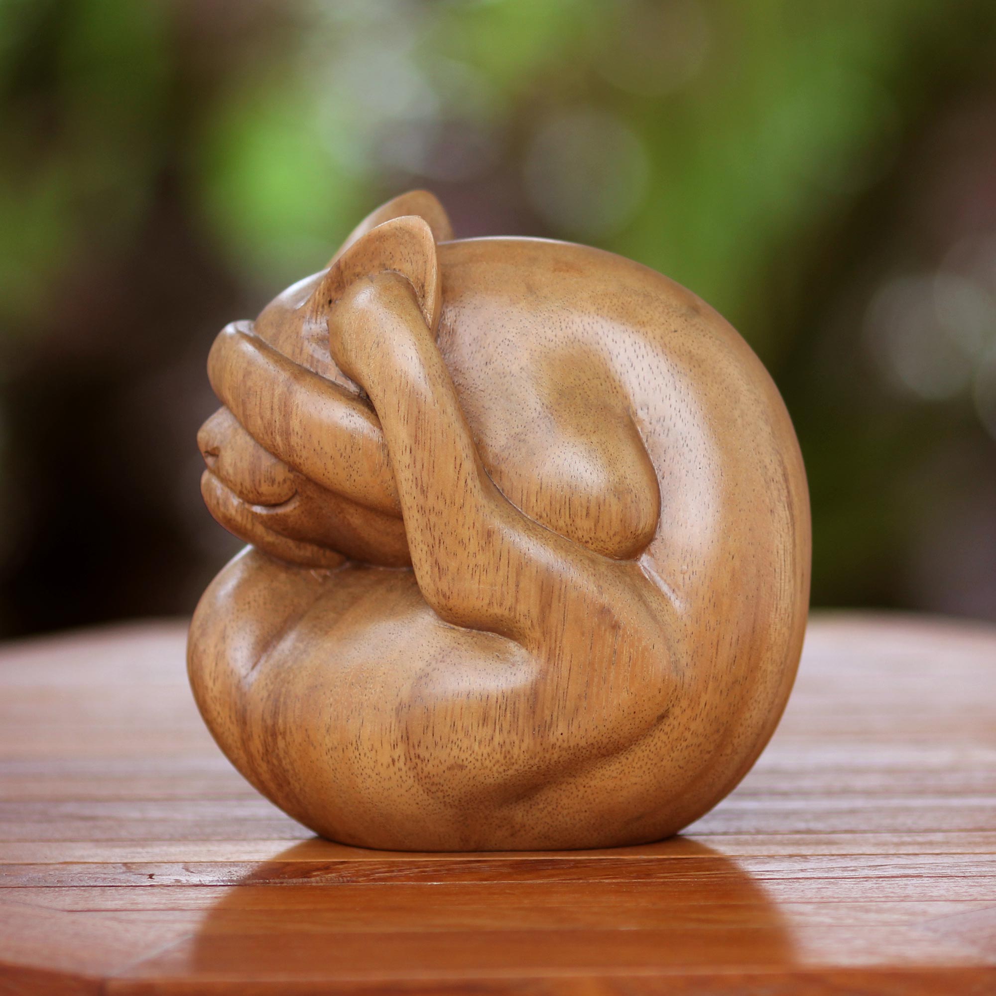 Premium Yogi Cat Wood Sculpture - Handcrafted Art Piece