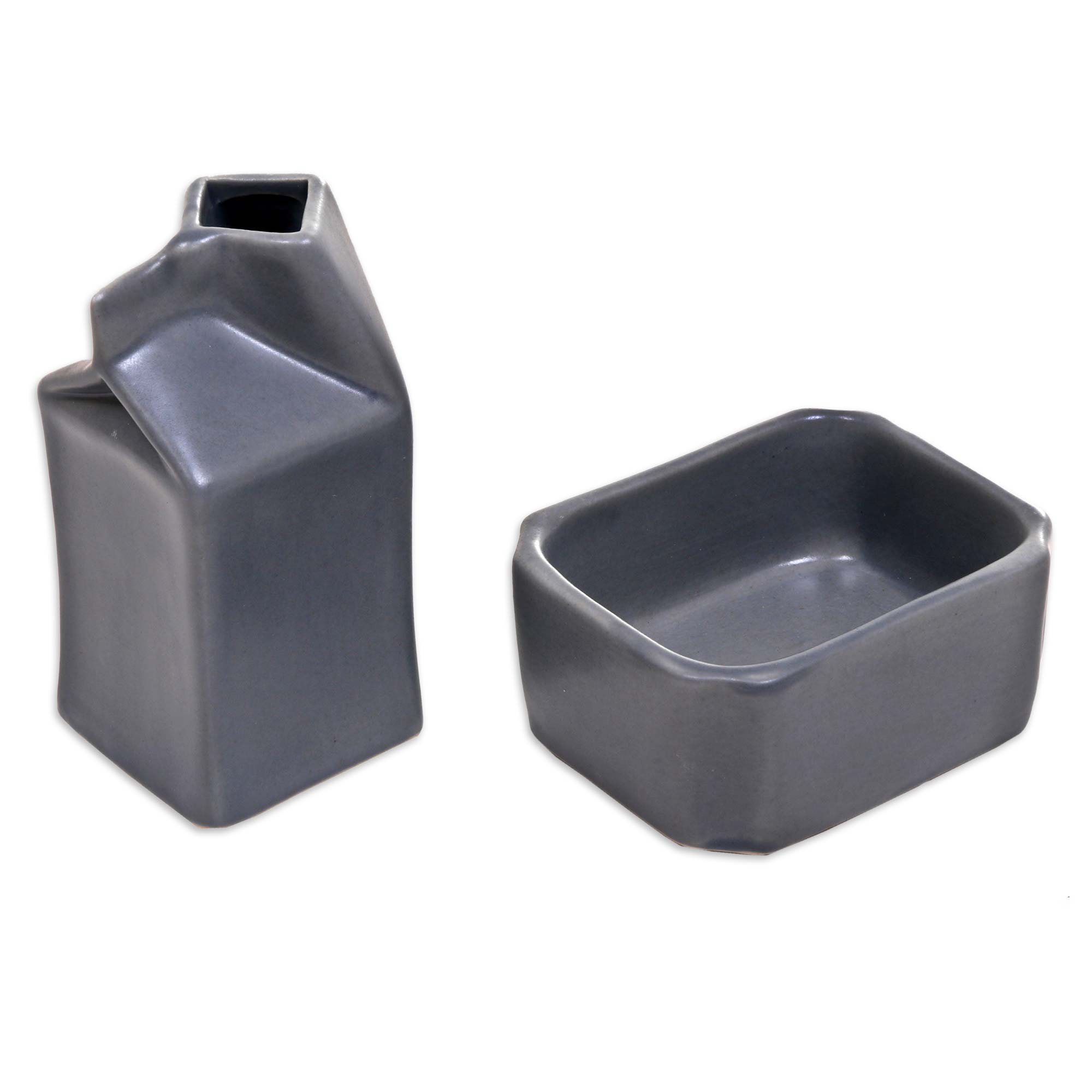 Premium Cloudy Morn Contemporary Grey Ceramic Sugar Bowl & Creamer Set