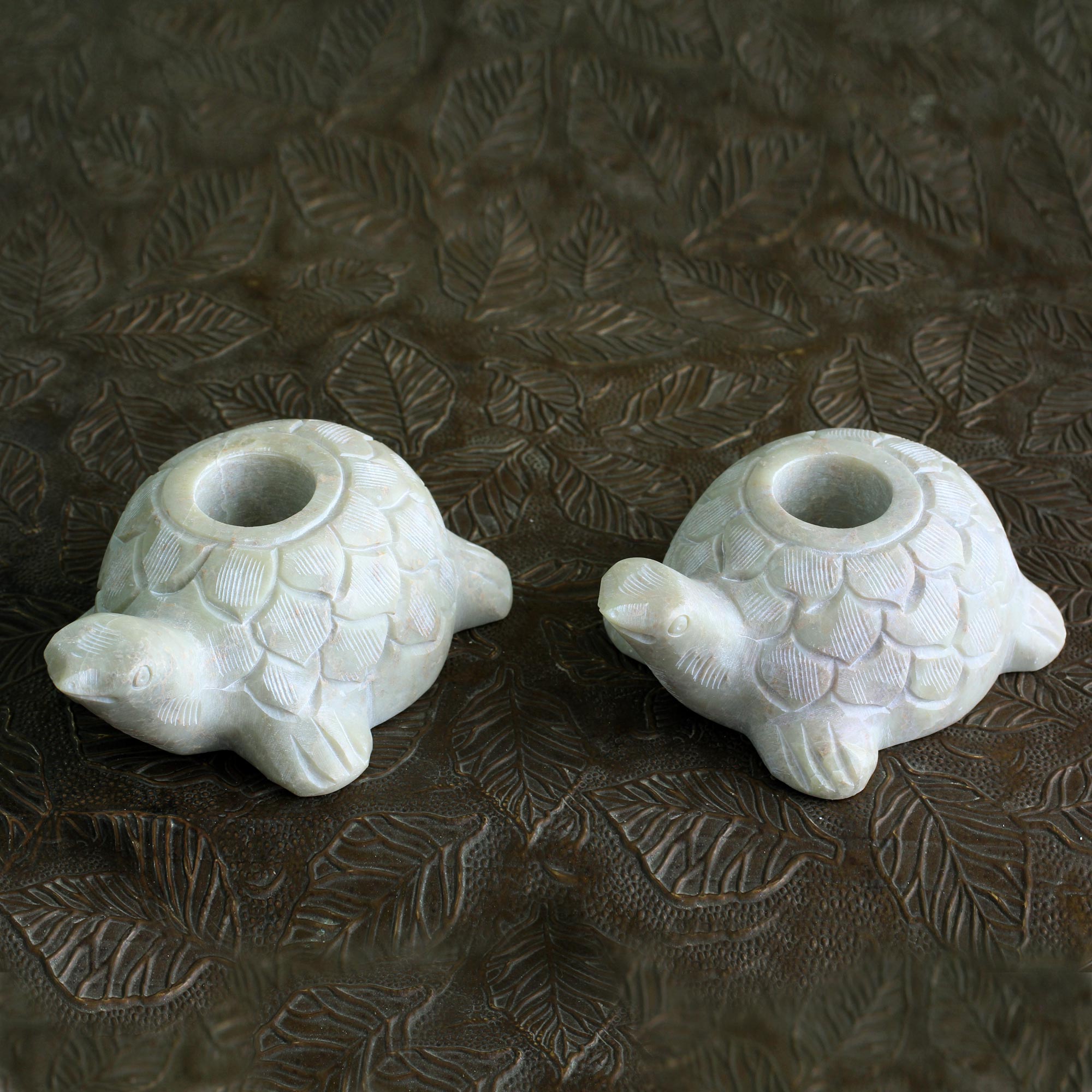 Premium Hand-Carved Soapstone Turtle Candle Holders - Ultimate Home Decor Pair