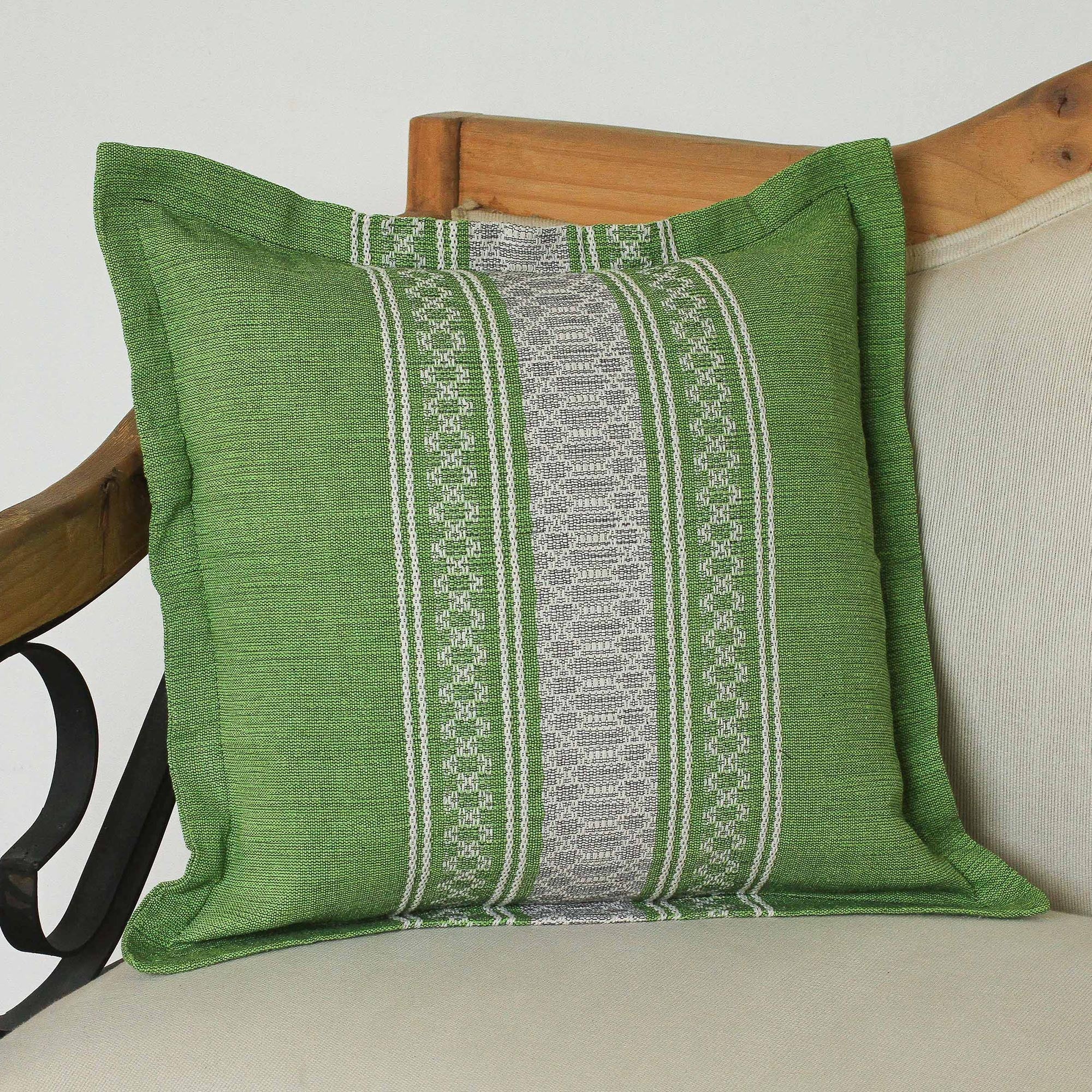 Premium Handwoven Lime Cotton Cushion Cover - Mexican Artisan Craft