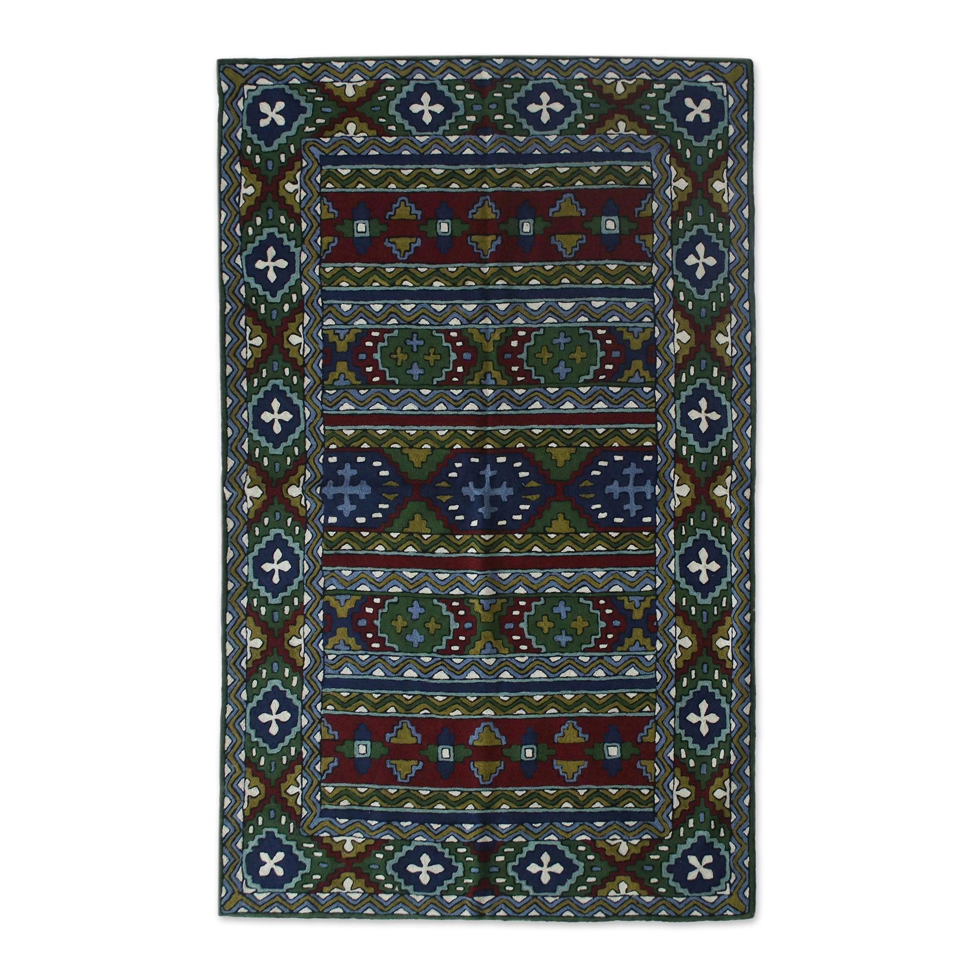 Premium Kashmiri Emerald Green and Burgundy Handcrafted Wool Rug (3x5) - Ultimate Floor Elegance