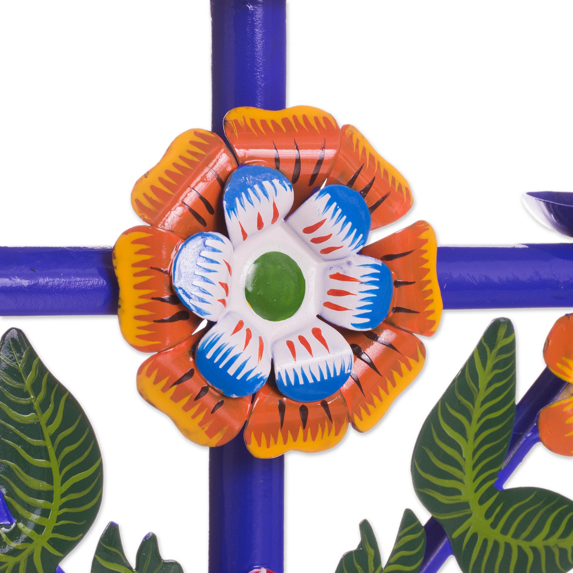 Premium Blue Floral Recycled Metal Candelabra – Handcrafted in Peru