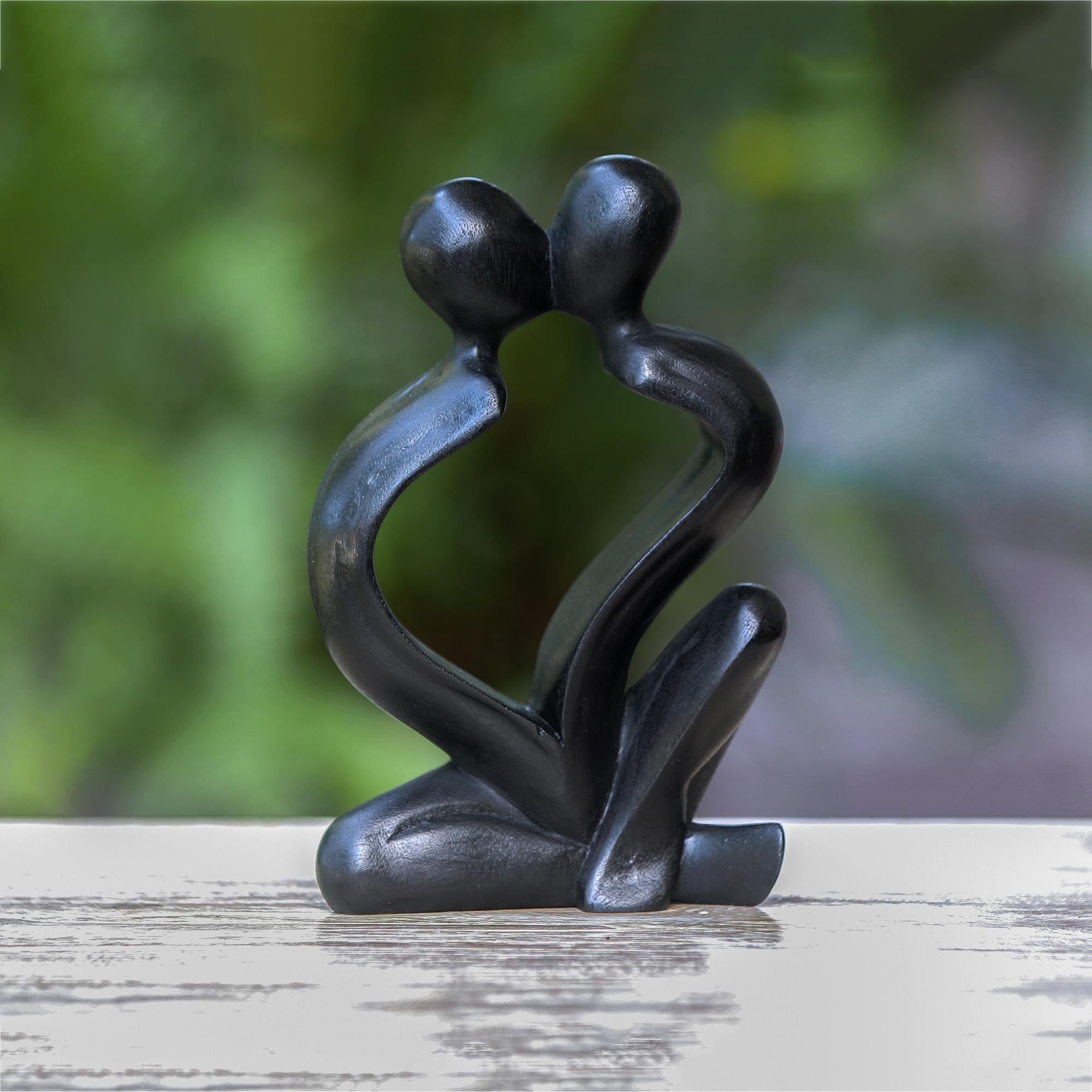 Premium Black Suar Wood Timeless Love Sculpture - Hand-Carved Couple Art
