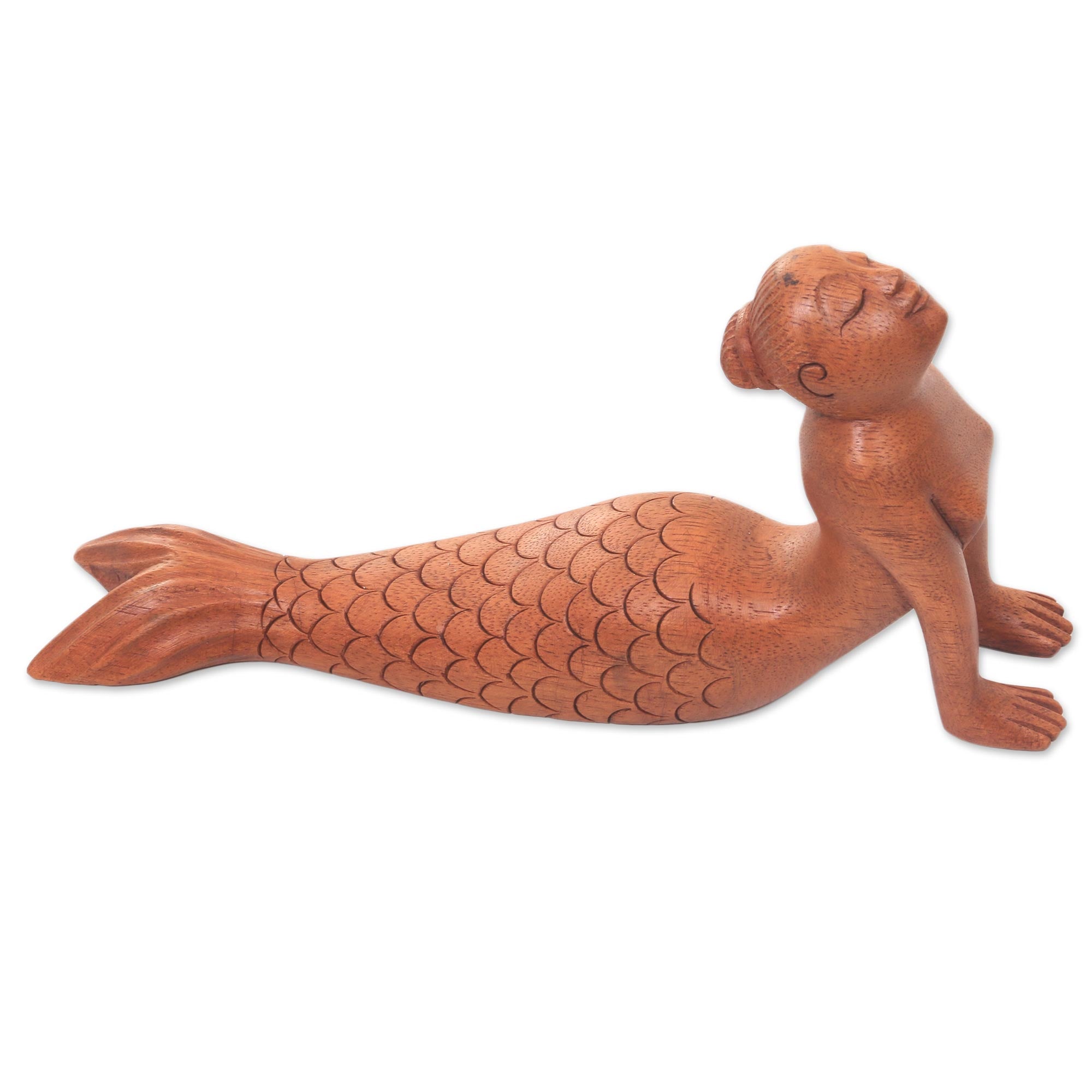 Premium Bhujangasana Mermaid Yoga Sculpture - Handcrafted Suar Wood Art