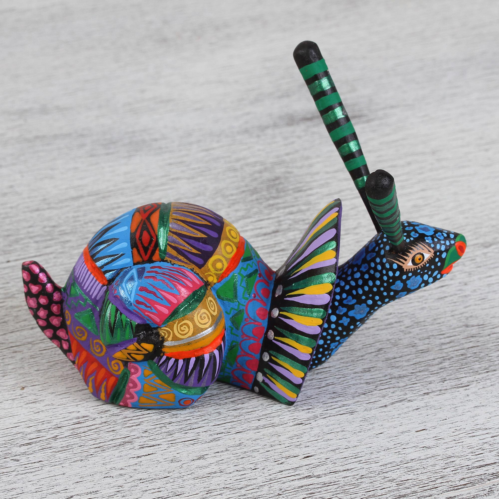 Premium Hand-Carved Rainbow Snail Alebrije Art Piece from Oaxaca, Mexico
